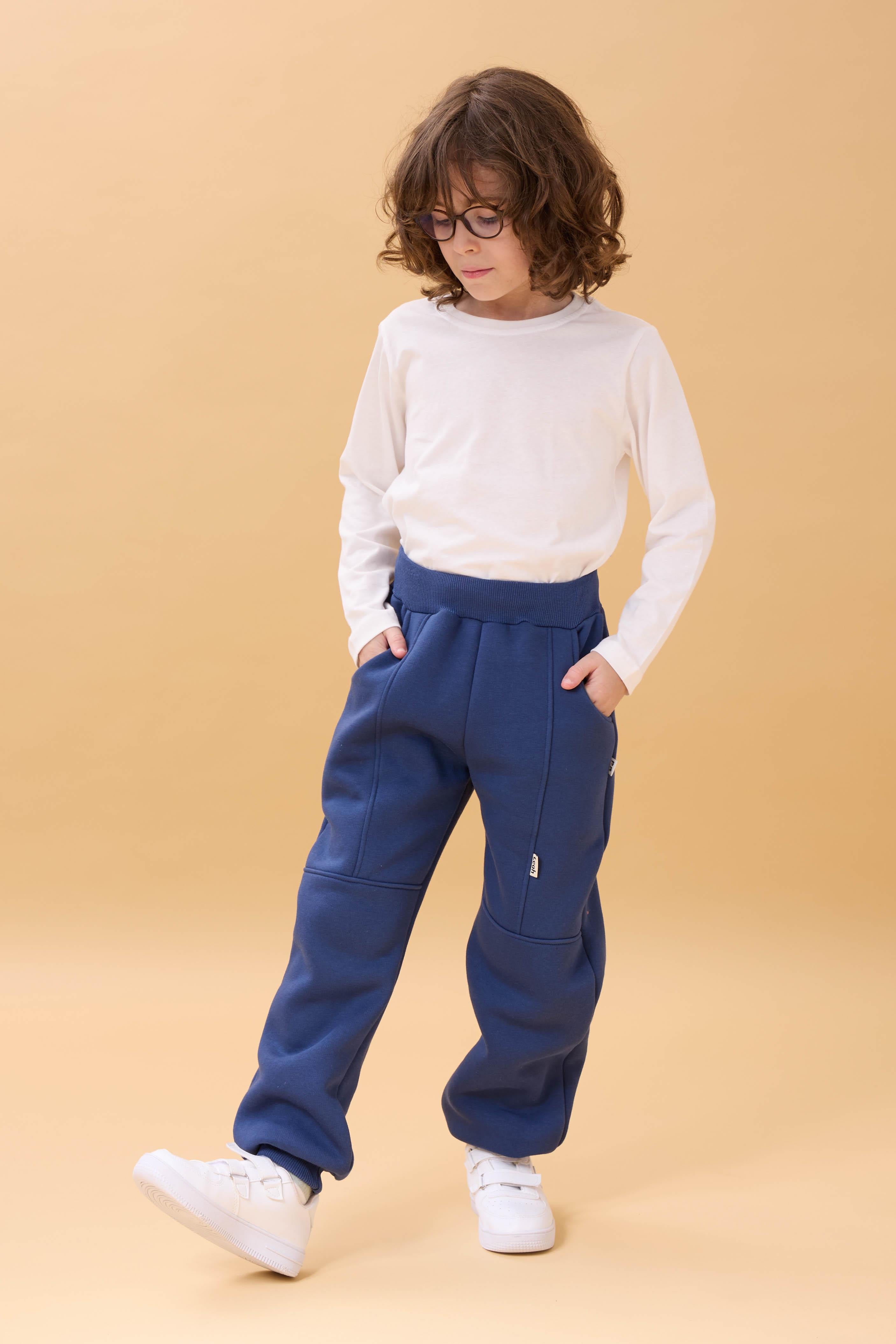 Kalın Jogger Cepli Unisex Çocuk Eşofman Altı İndigo