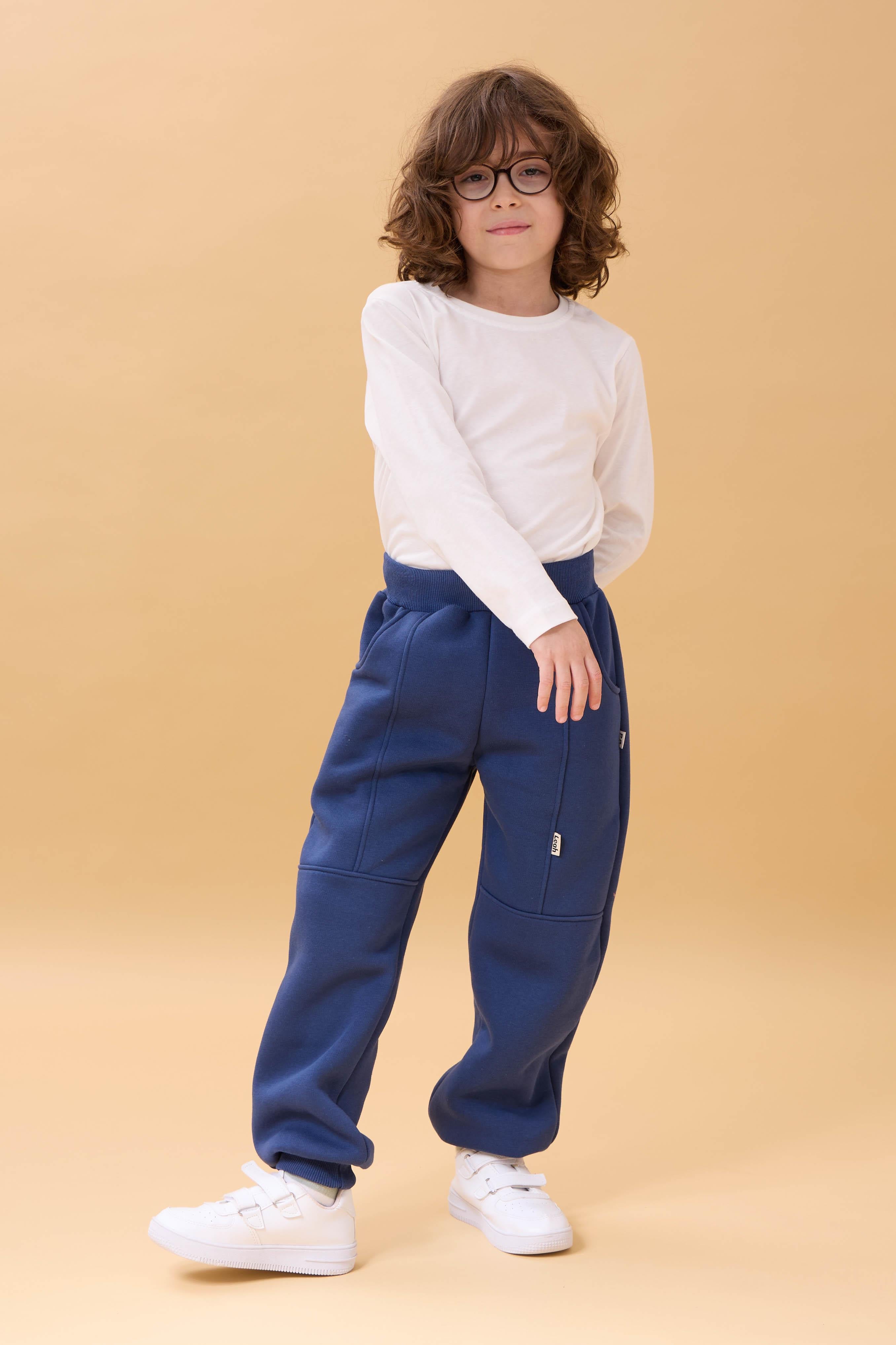 Kalın Jogger Cepli Unisex Çocuk Eşofman Altı İndigo