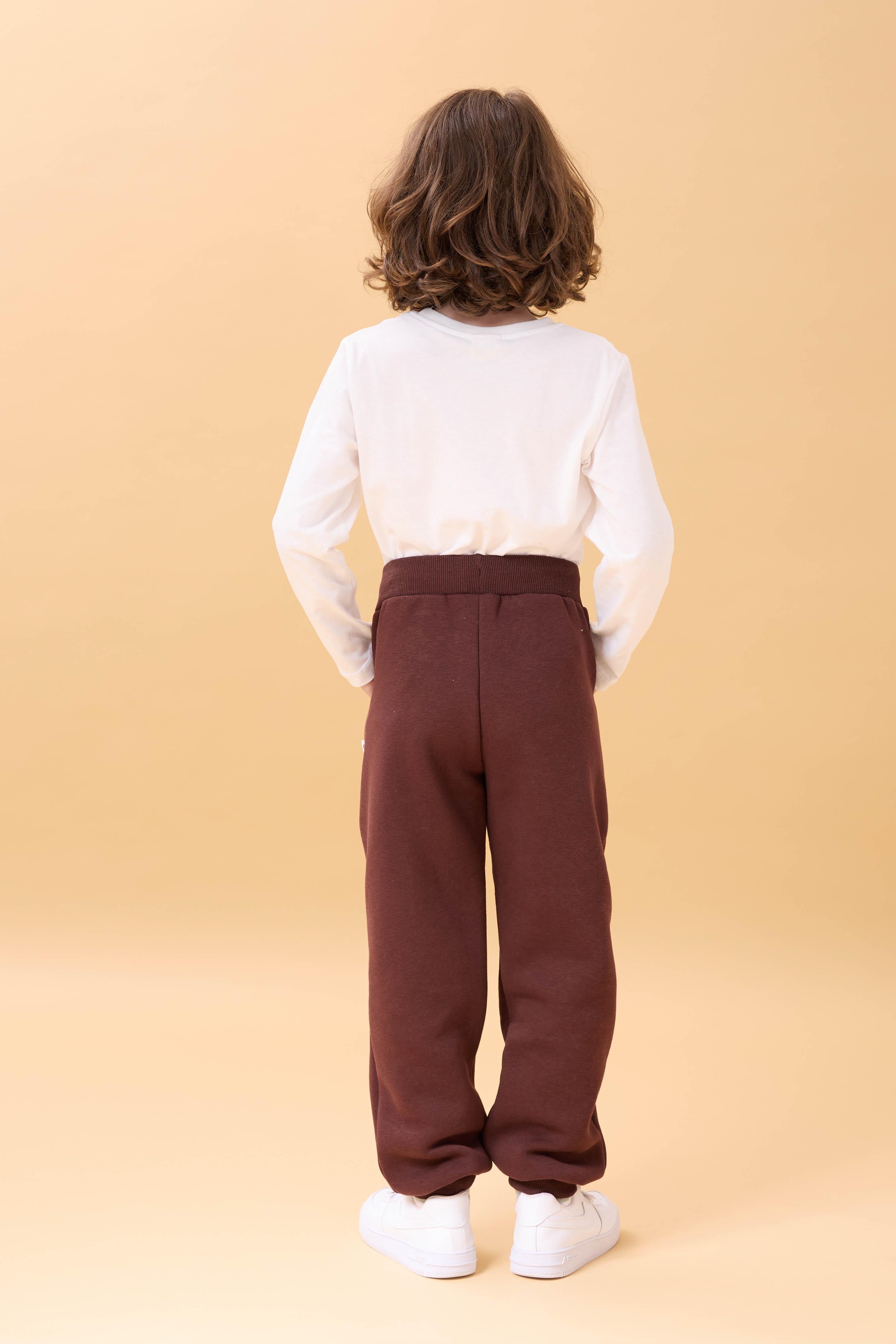 Kalın Jogger Cepli Unisex Çocuk Eşofman Altı Kahverengi
