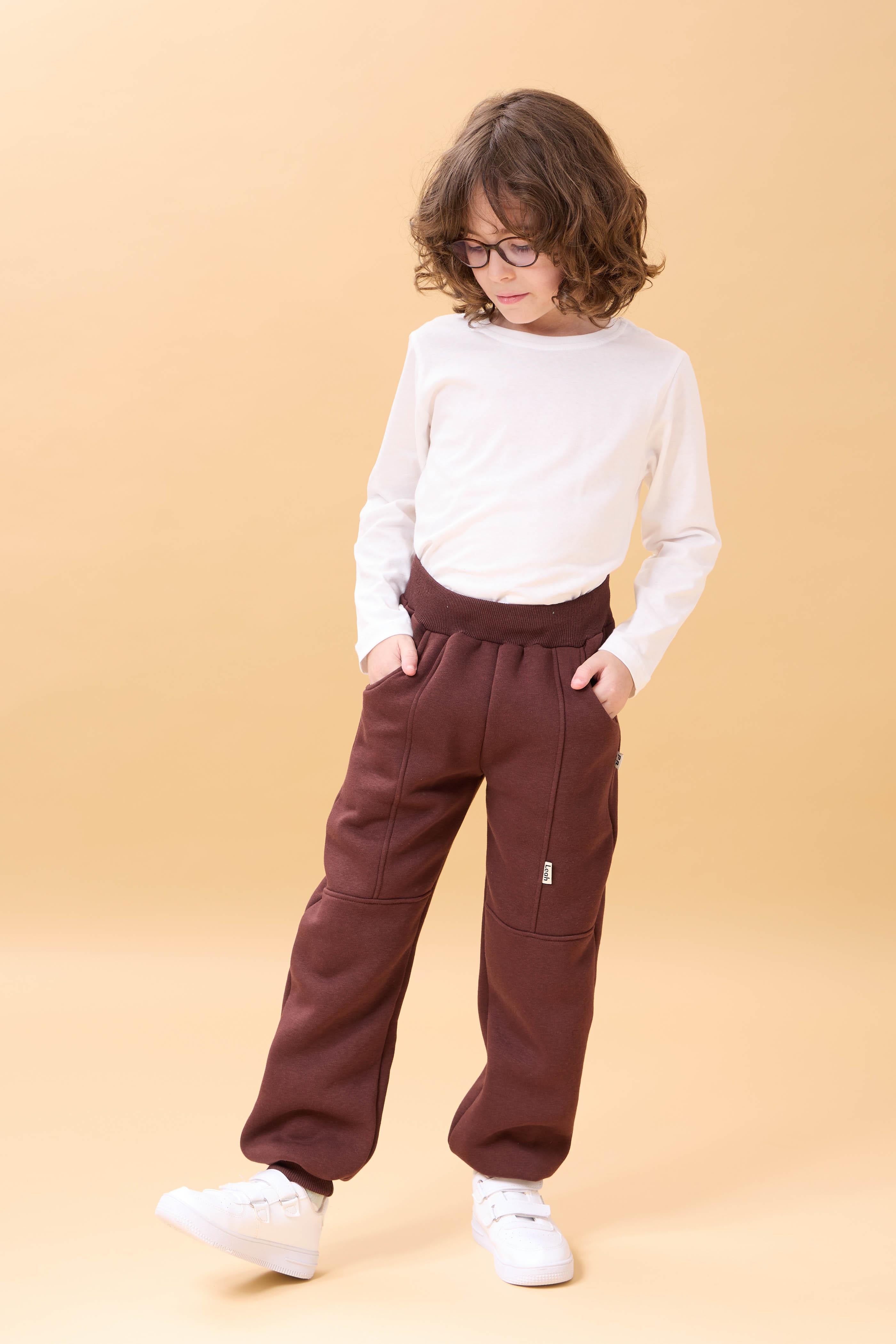 Kalın Jogger Cepli Unisex Çocuk Eşofman Altı Kahverengi