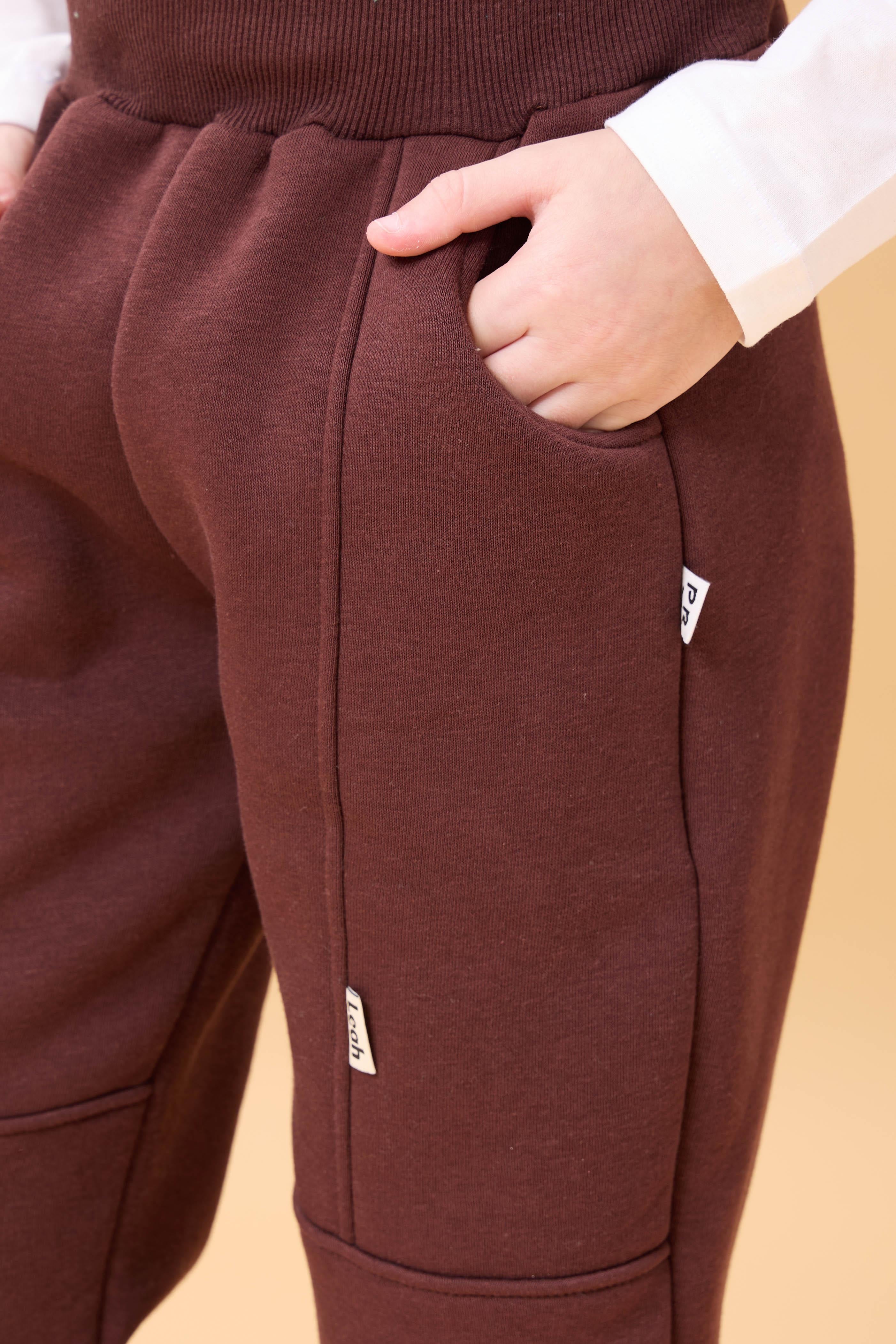 Kalın Jogger Cepli Unisex Çocuk Eşofman Altı Kahverengi