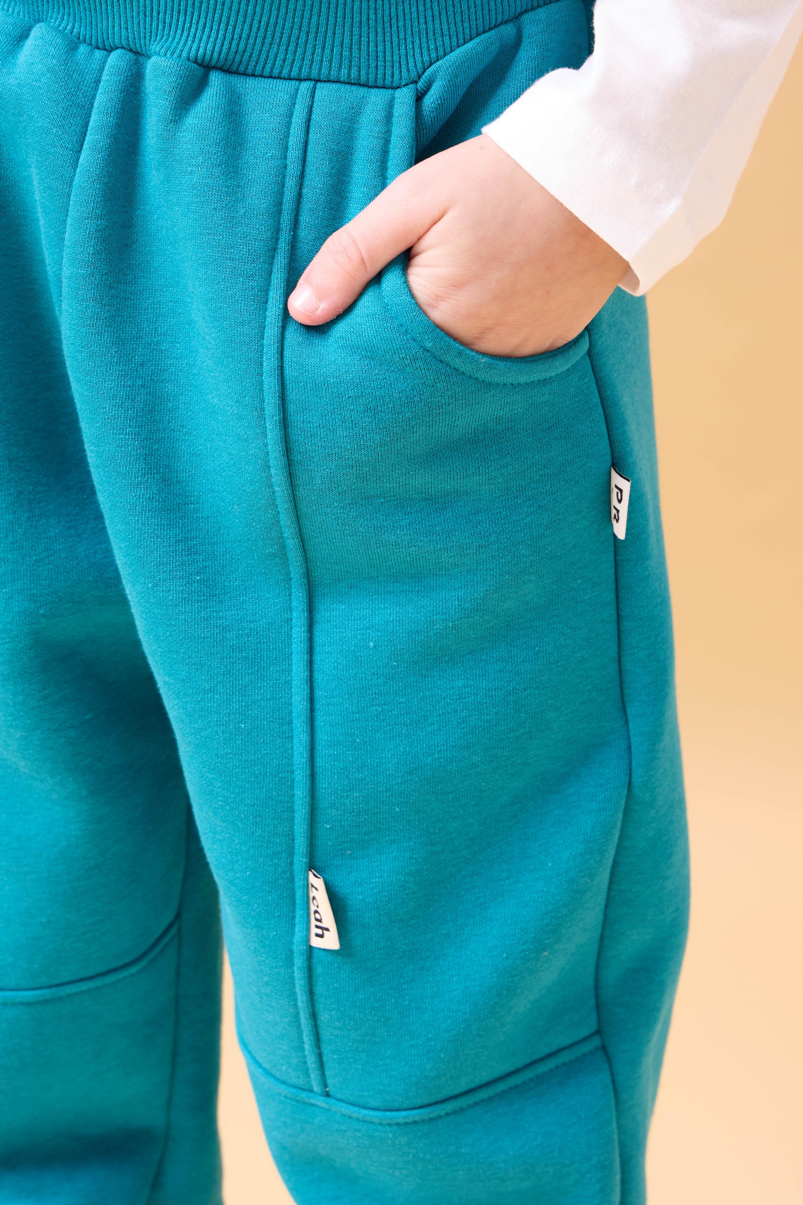 Kalın Jogger Cepli Unisex Çocuk Eşofman Altı Petrol Mavisi