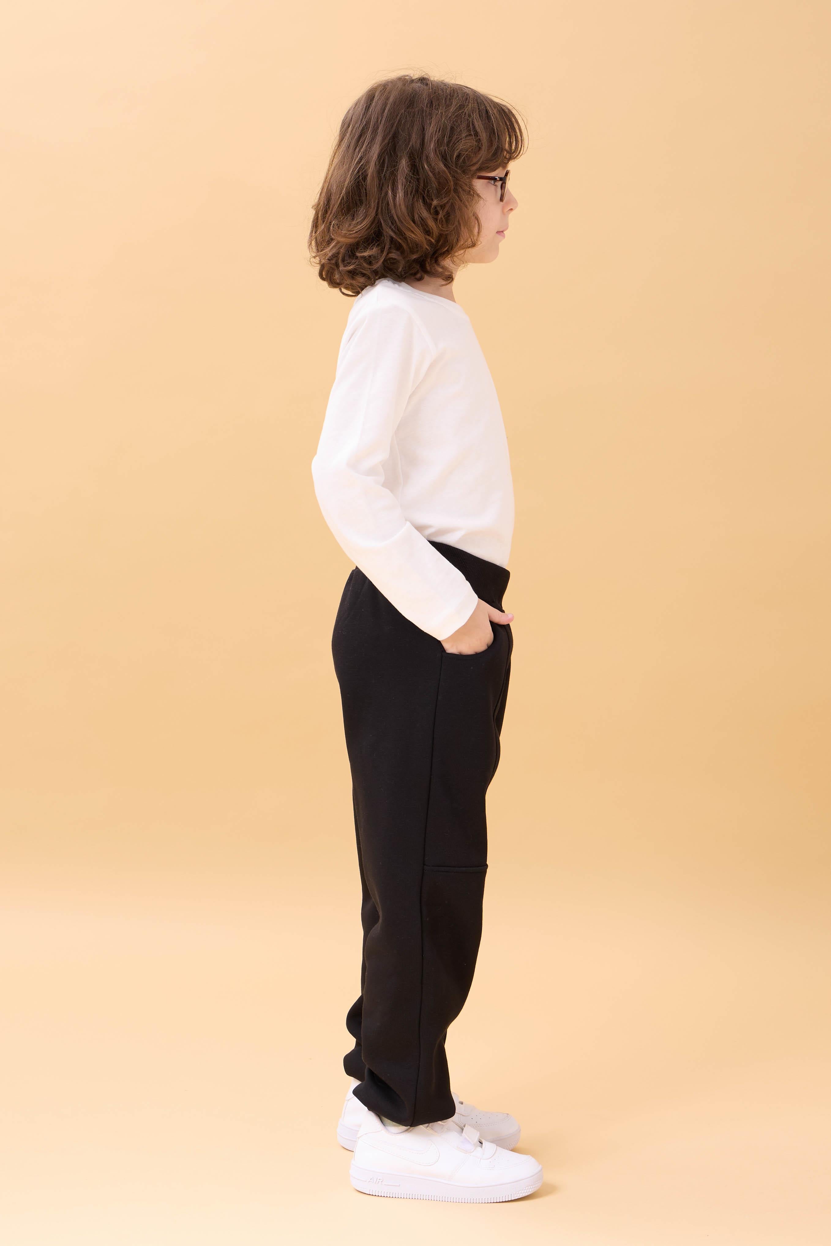 Thick Jogger Pocket Unisex Kids Sweatpants Black