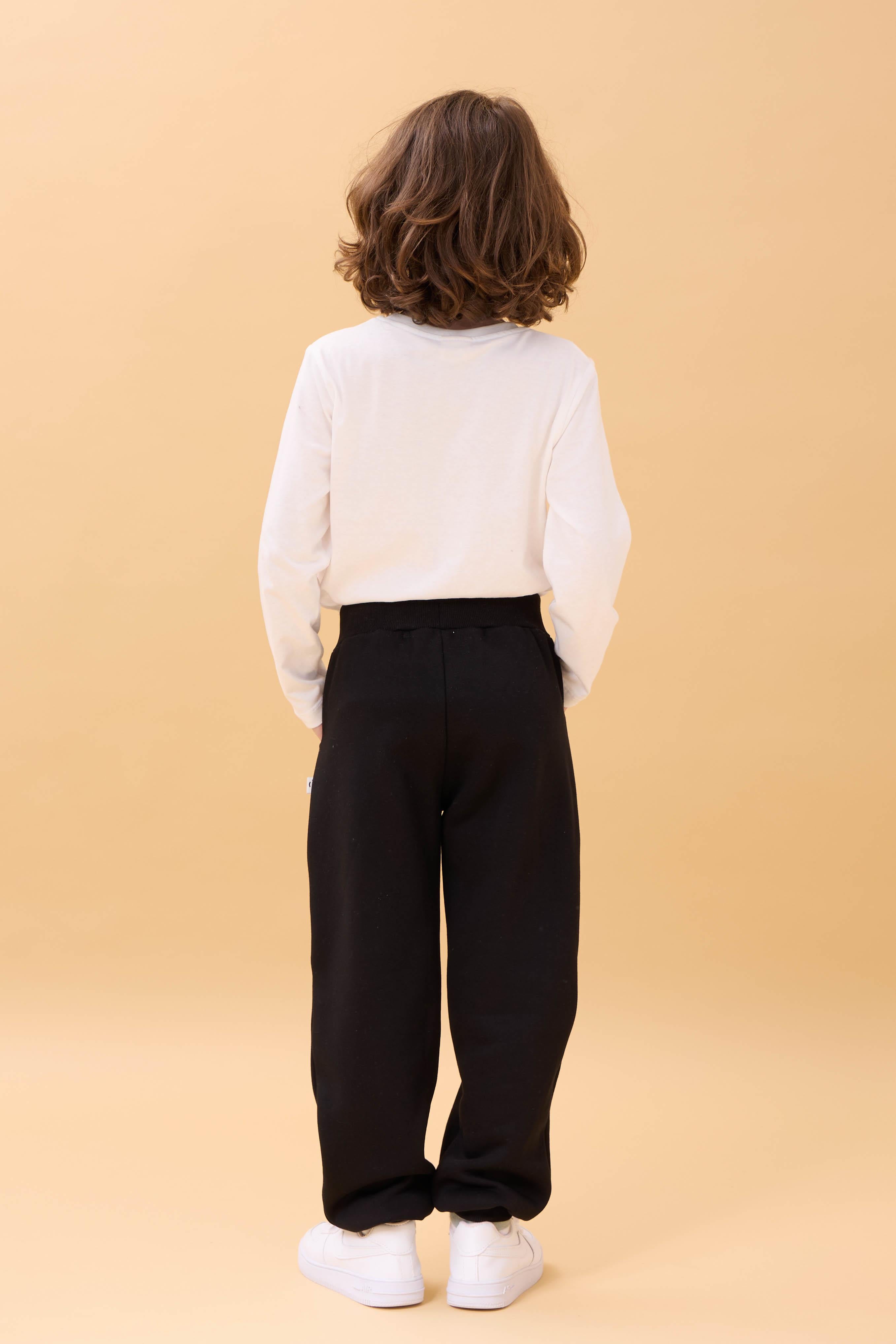 Thick Jogger Pocket Unisex Kids Sweatpants Black