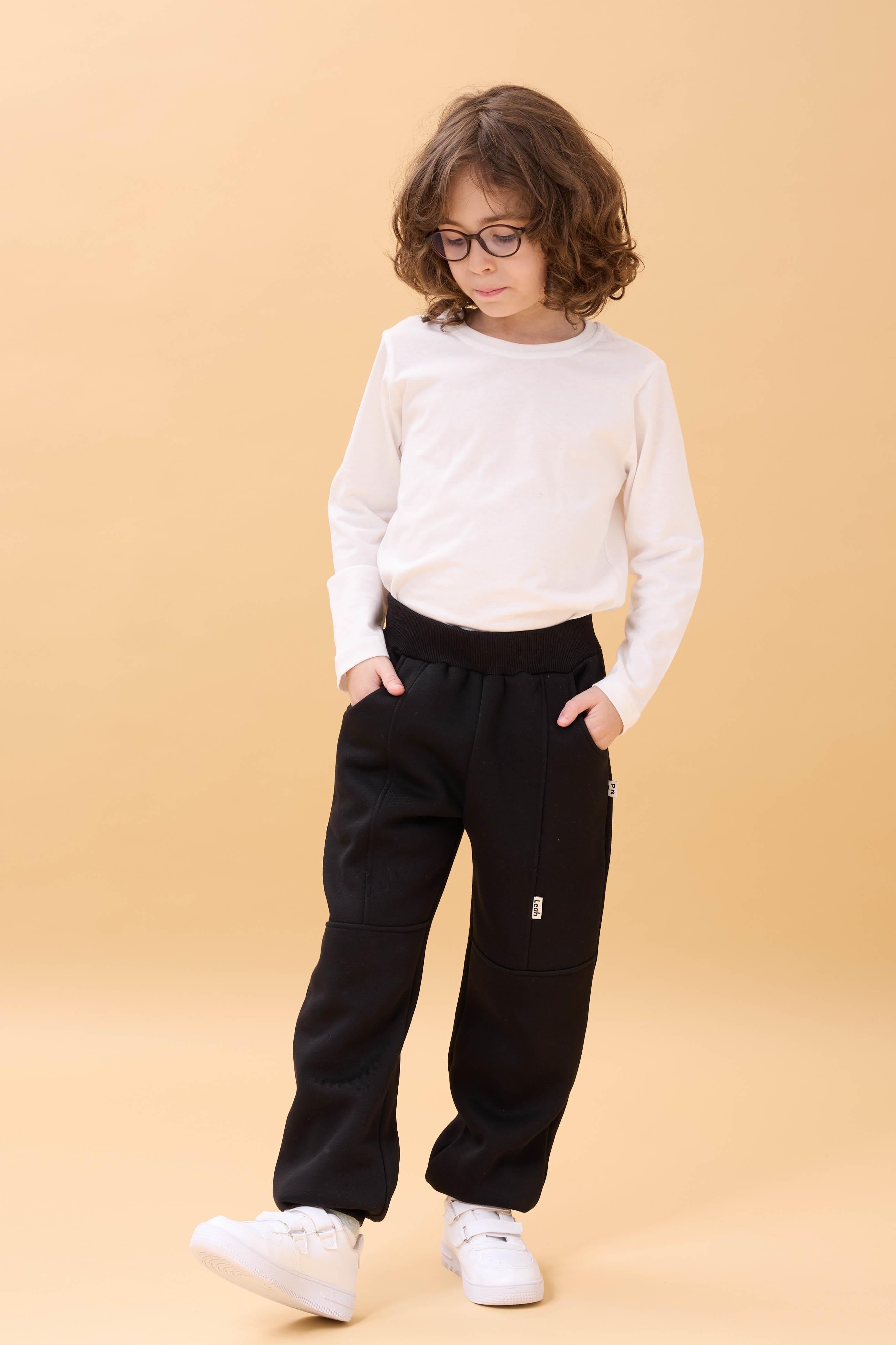 Thick Jogger Pocket Unisex Kids Sweatpants Black
