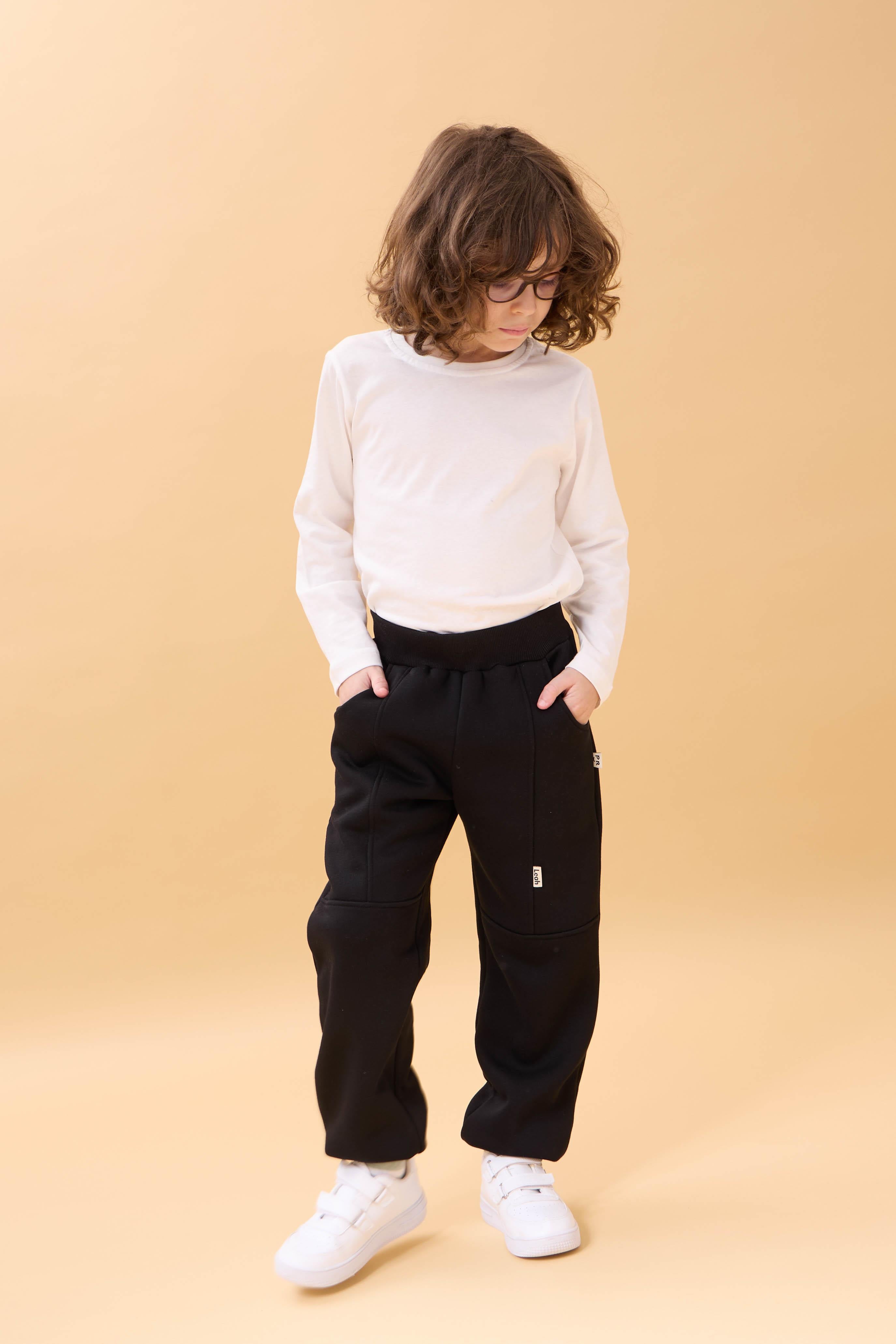 Thick Jogger Pocket Unisex Kids Sweatpants Black