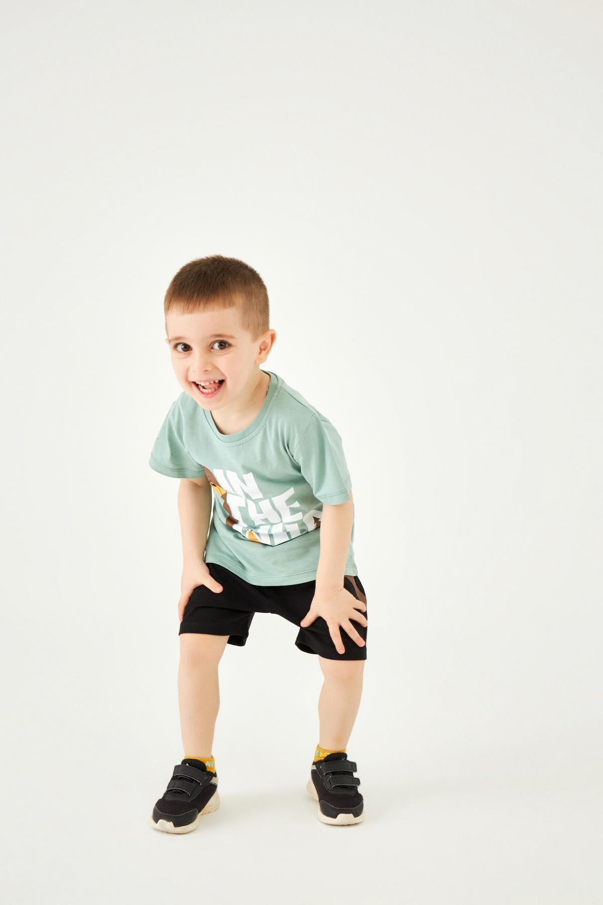 Kamp Baskılı Erkek Çocuk Şortlu Takım Çağla - Perendi