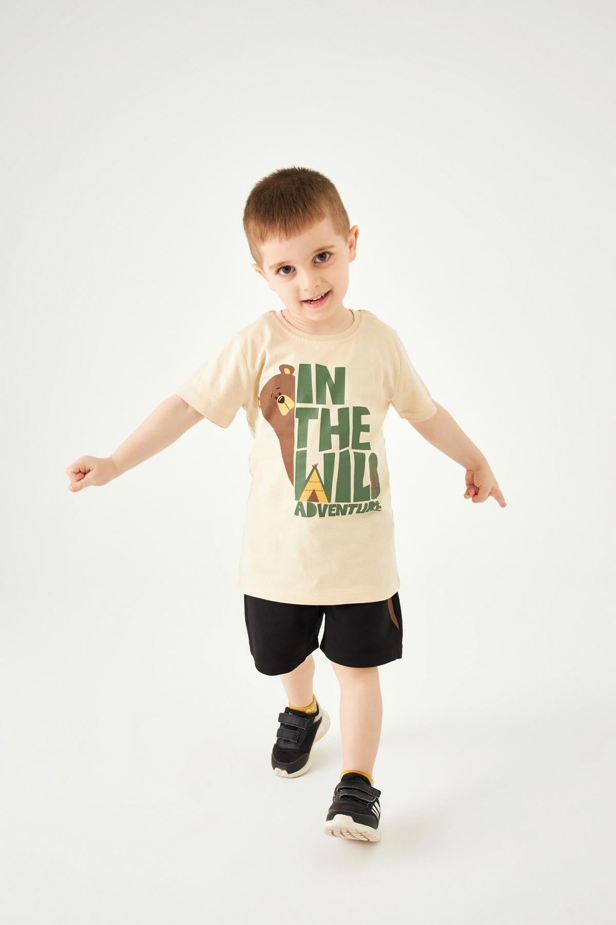 Kamp Baskılı Erkek Çocuk Şortlu Takım Taş - Perendi