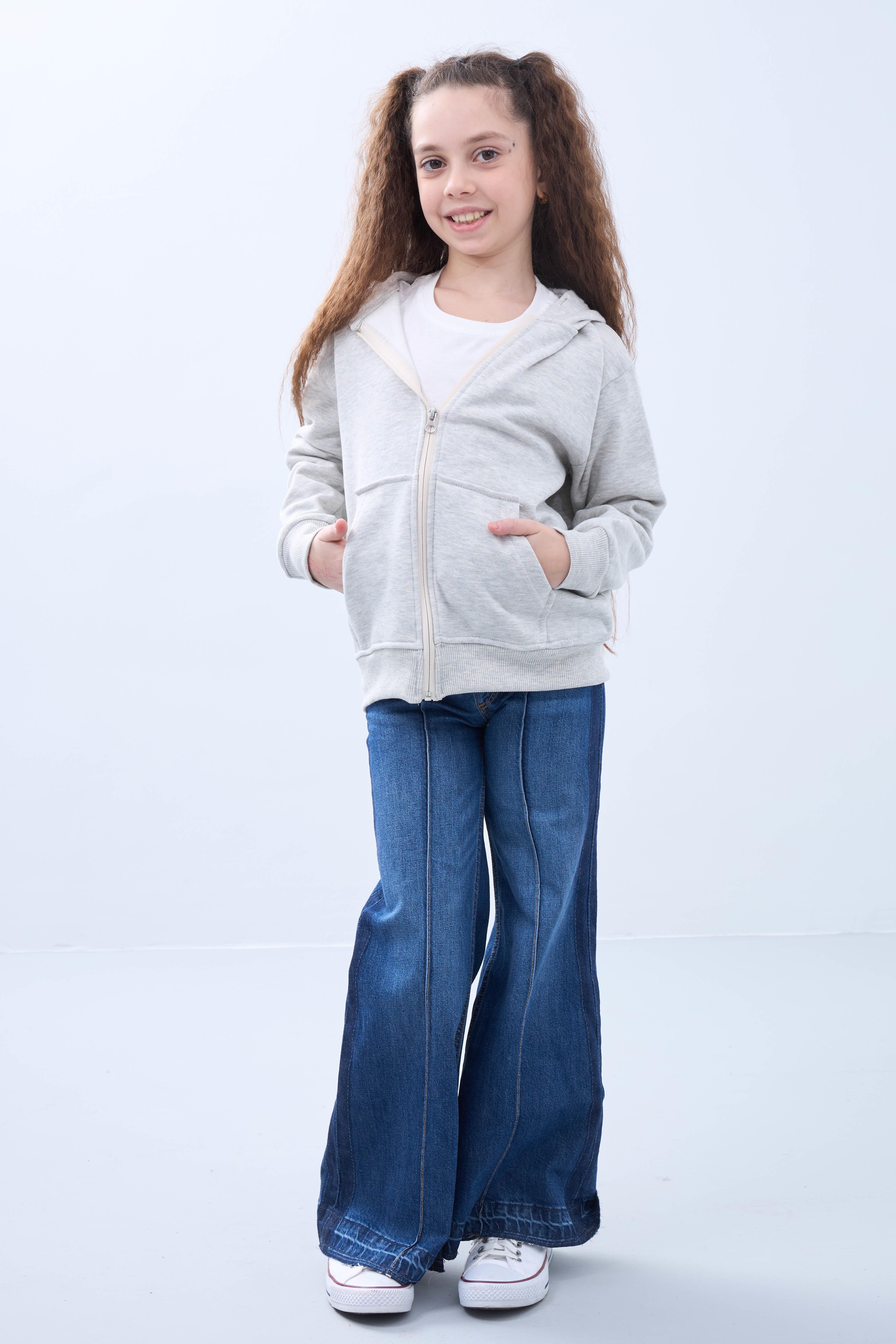 Unisex Çocuk Kapüşonlu Fermuarlı Hırka - Gri Rahat ve Şık Günlük Üst - Perendi
