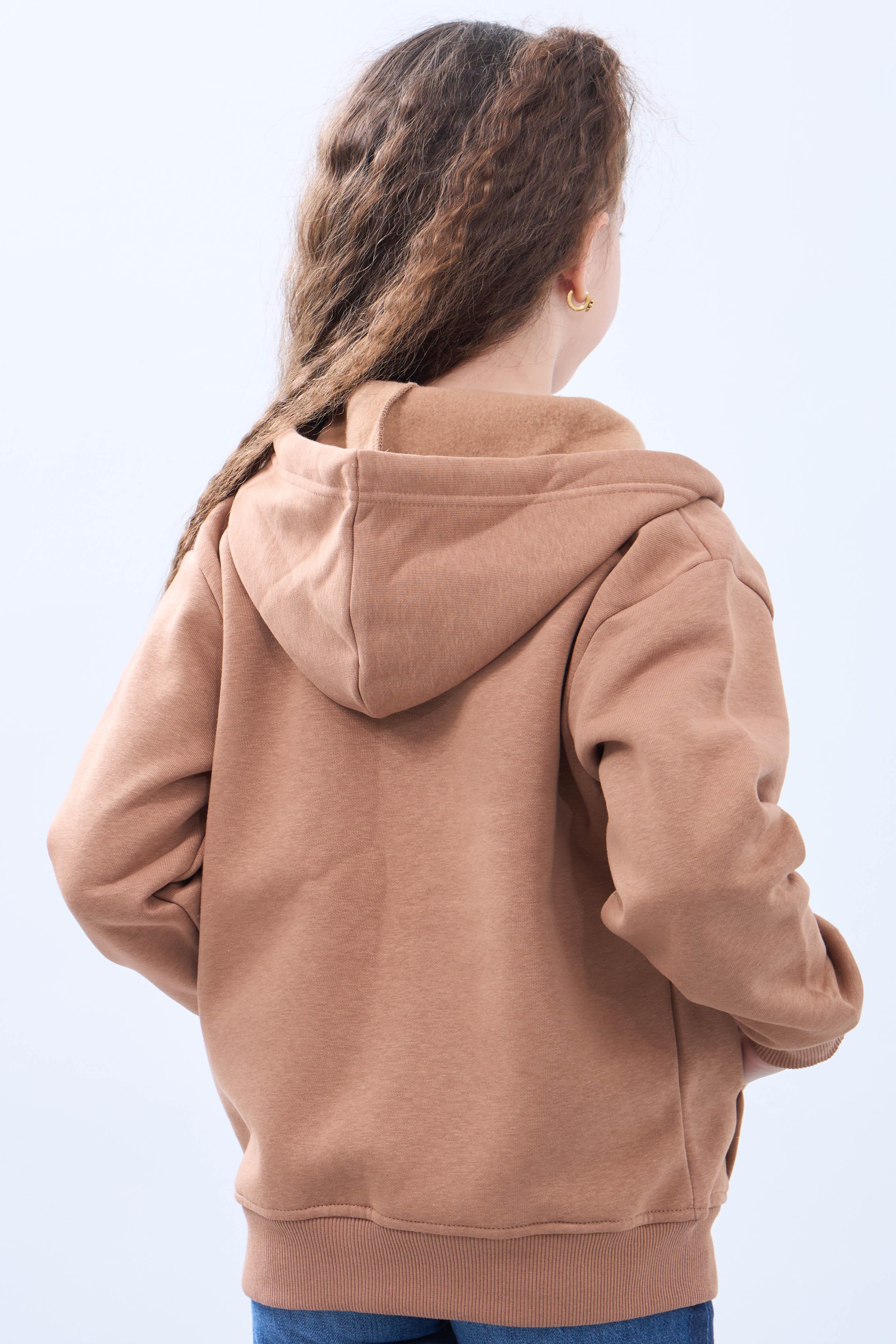 Unisex Çocuk Kapüşonlu Fermuarlı Hırka – Kahverengi Rahat ve Şık Günlük Üst - Perendi