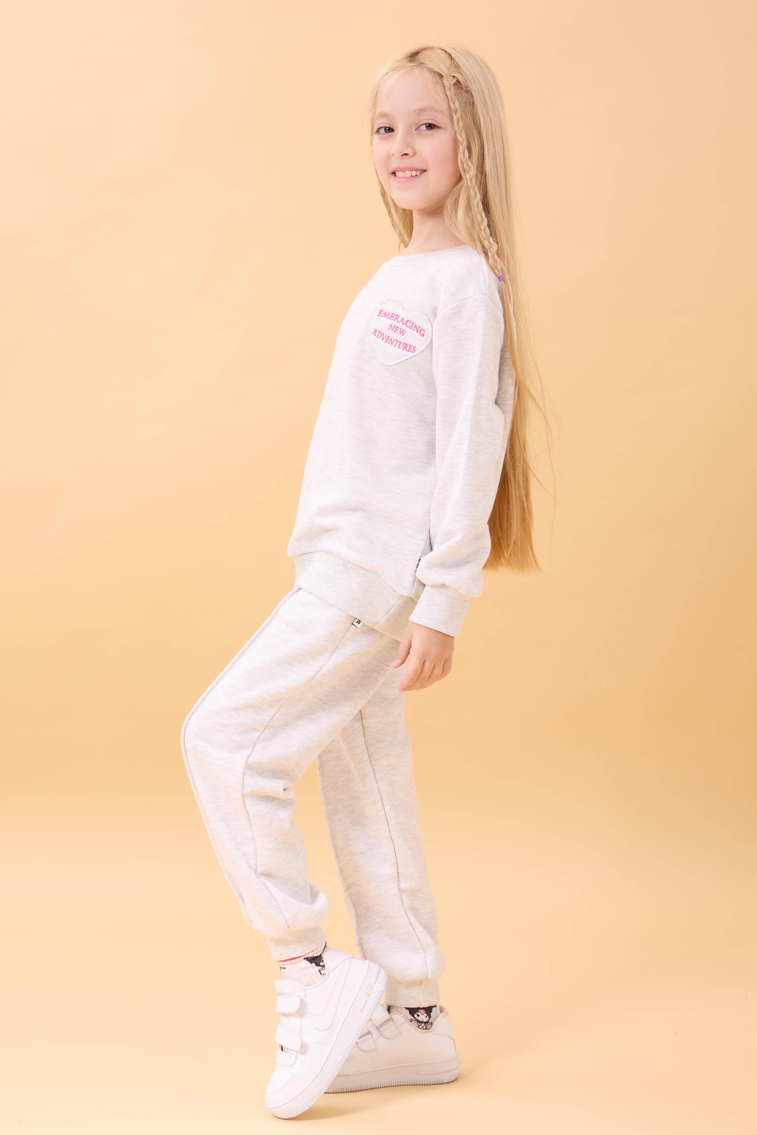 Kız Çocuk Basic Kalp Aplike Mevsimlik Alt Üst Takım Gri