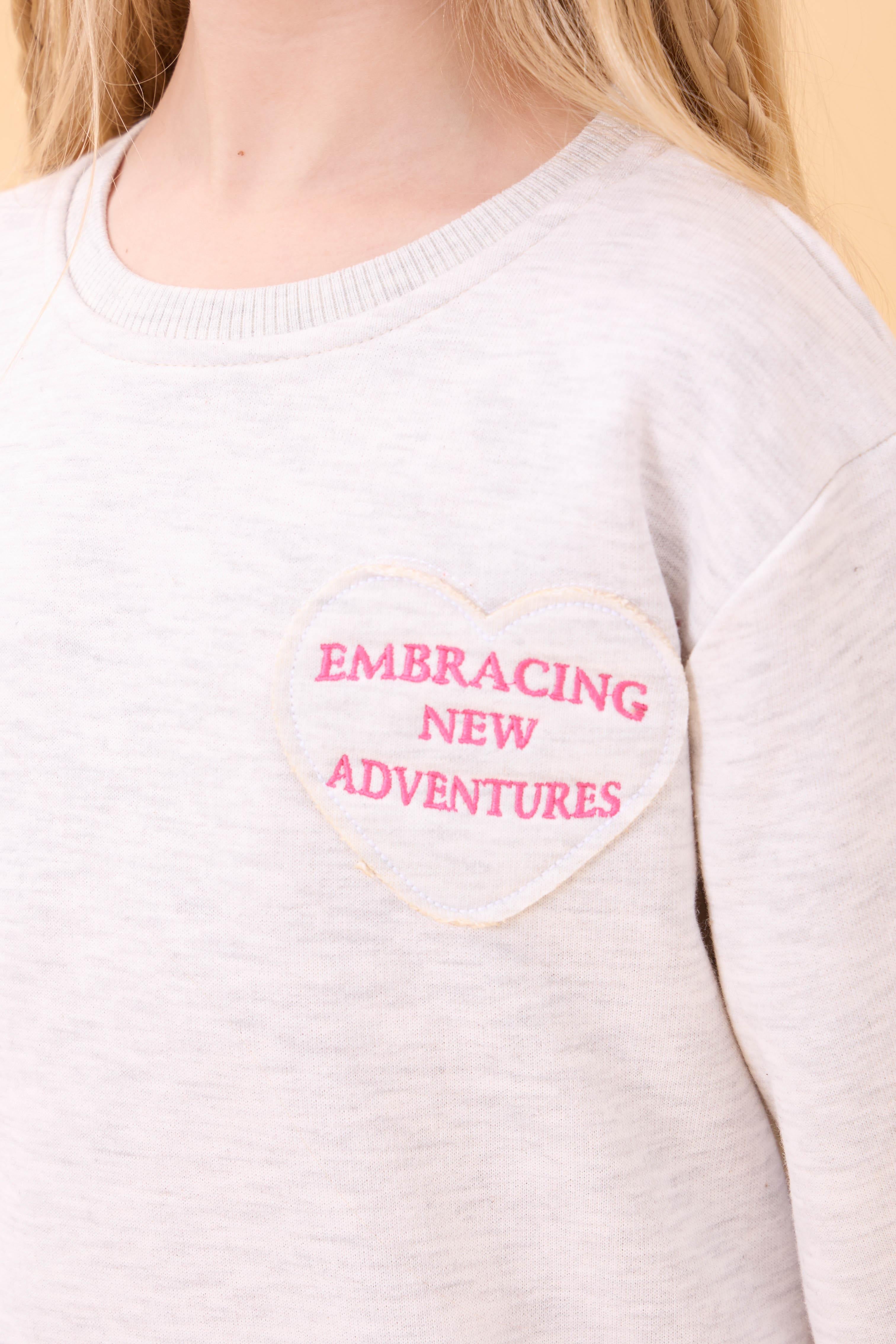 Kız Çocuk Basic Kalp Aplike Mevsimlik Alt Üst Takım Gri