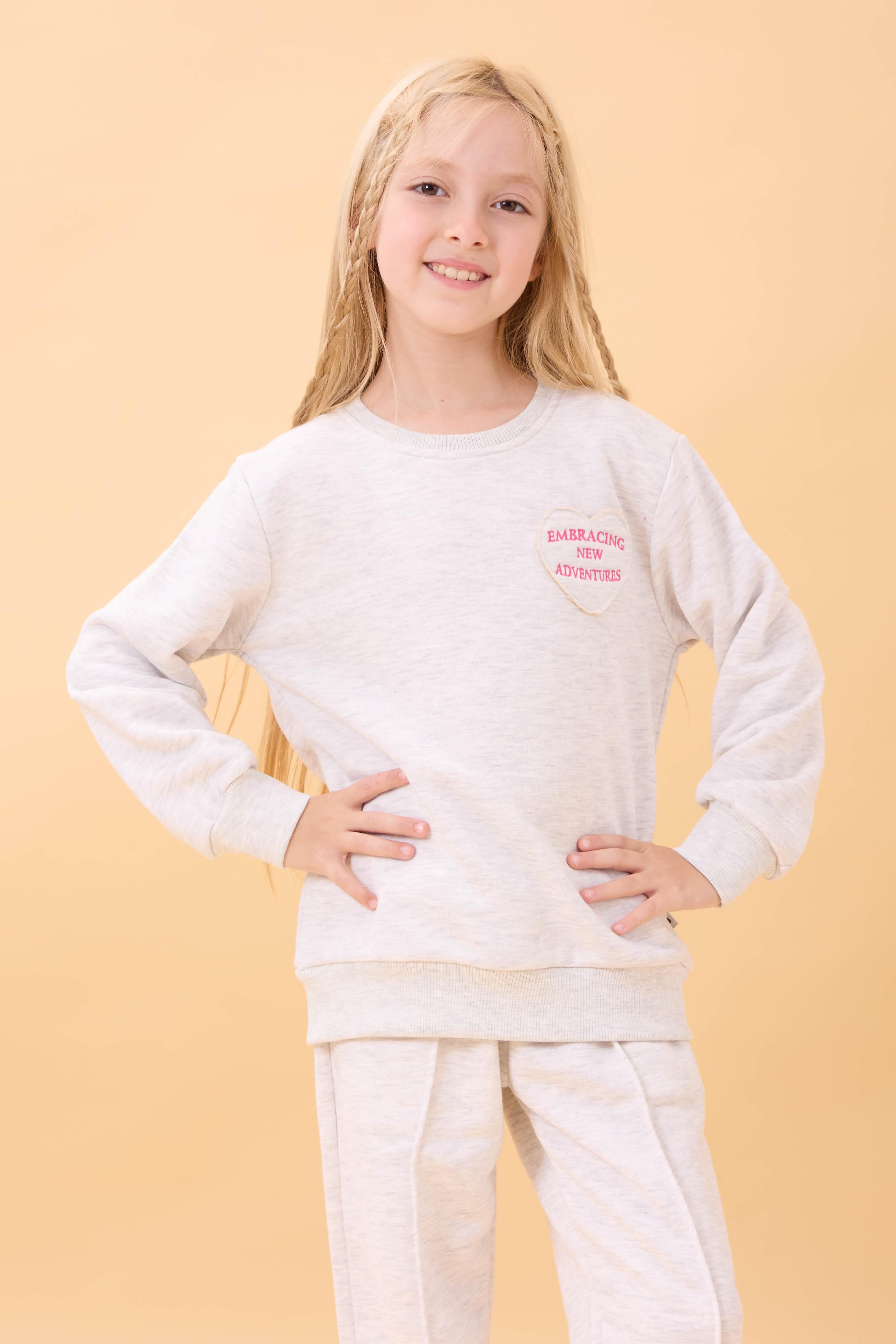 Kız Çocuk Basic Kalp Aplike Mevsimlik Alt Üst Takım Gri