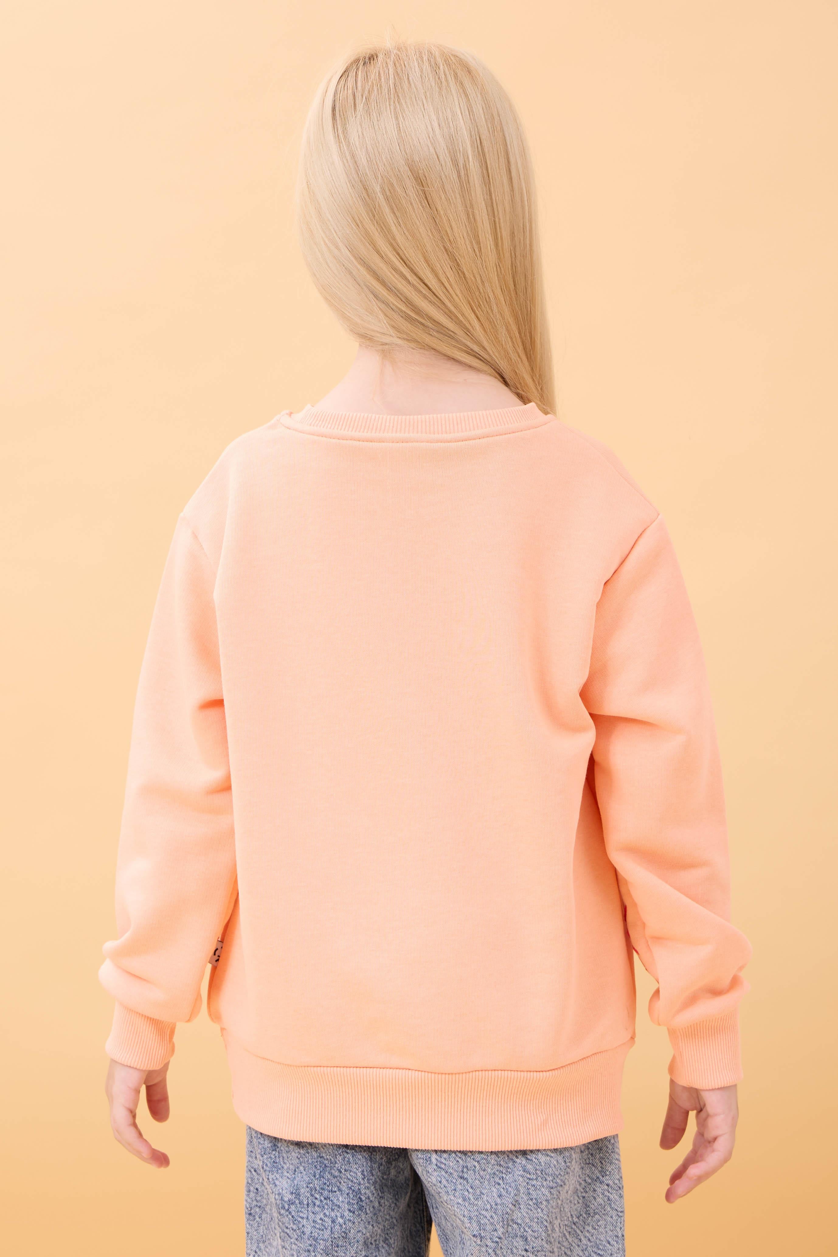 Kız Çocuk Baskılı Bisiklet Yaka Mevsimlik Sweatshirt Somon