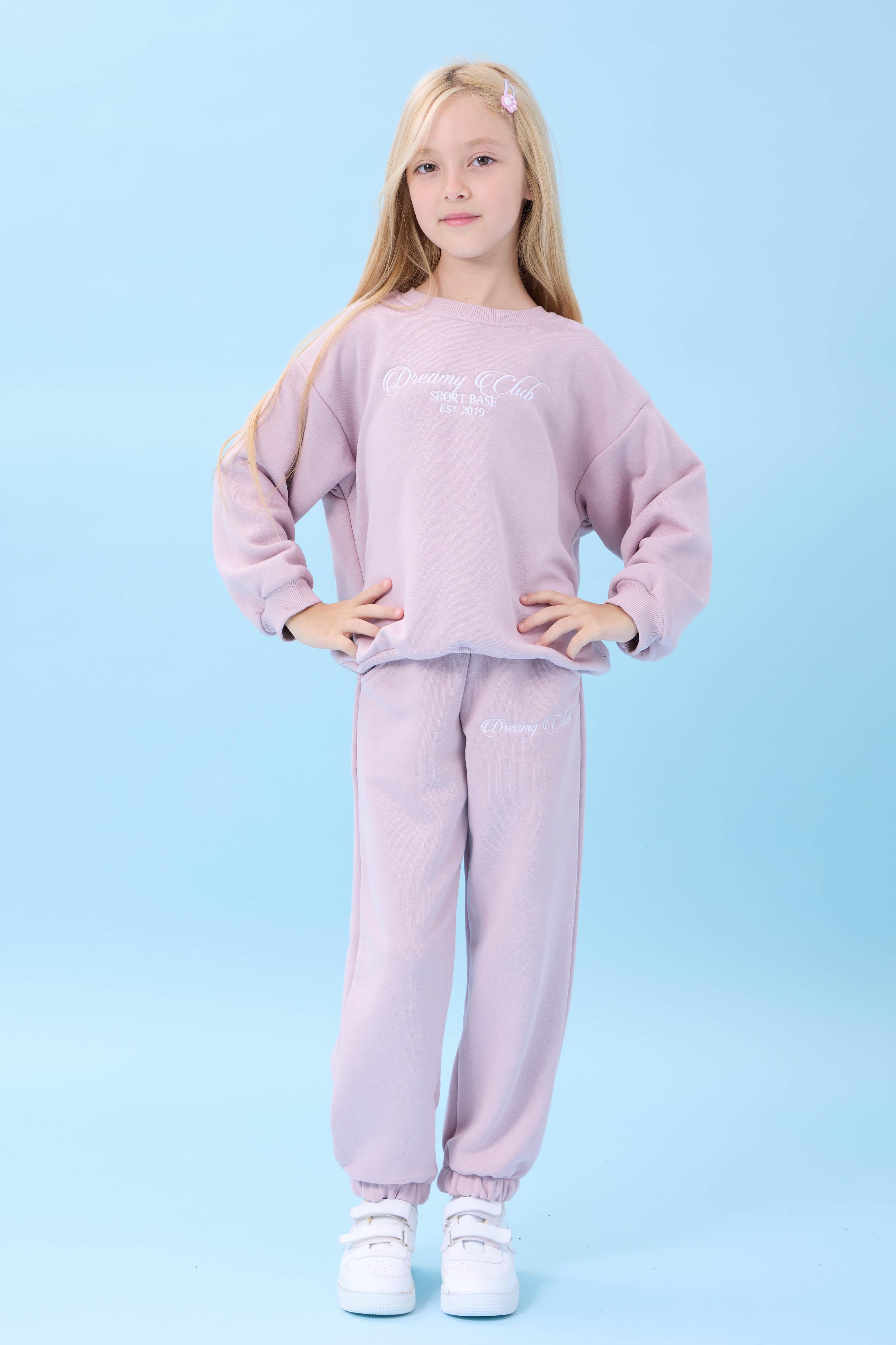 Kız Çocuk Dreamy Nakışlı Bisiklet Yaka Mevsimlik Alt Üst Takım Açık Gül Rengi