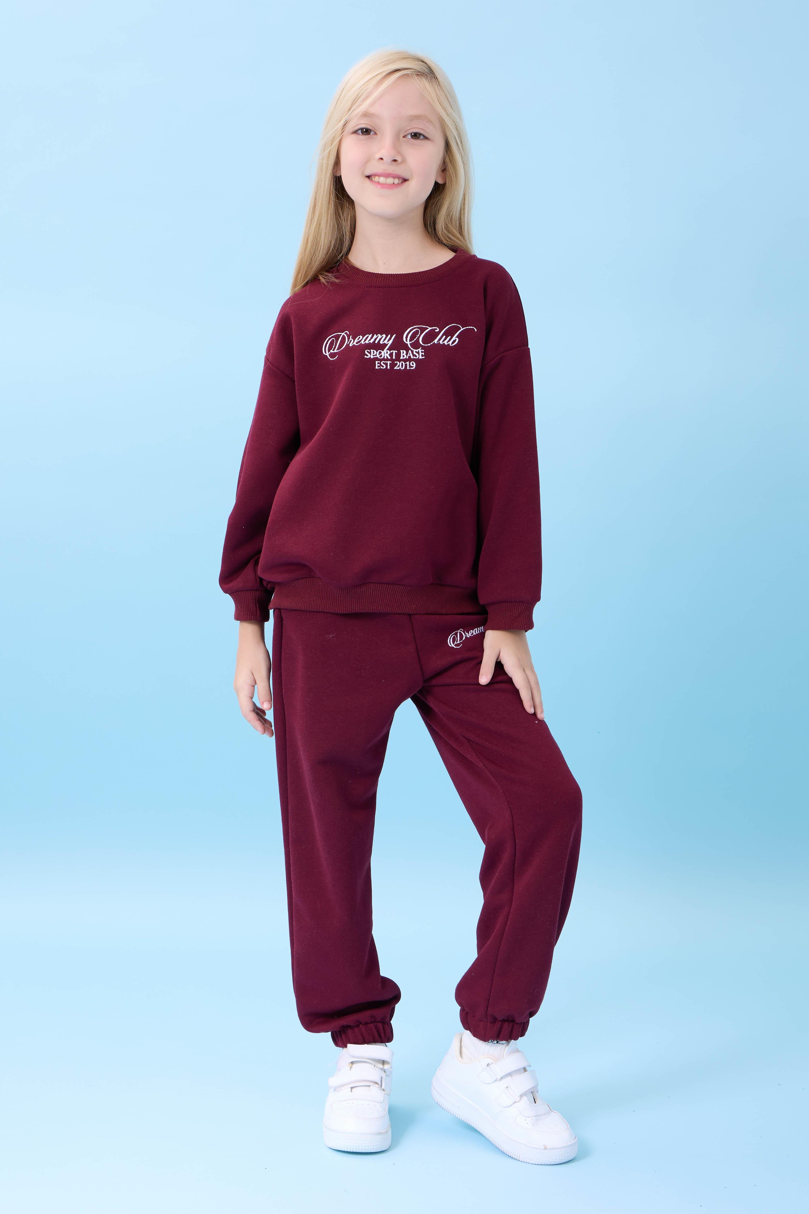 Kız Çocuk Dreamy Nakışlı Bisiklet Yaka Mevsimlik Alt Üst Takım Bordo