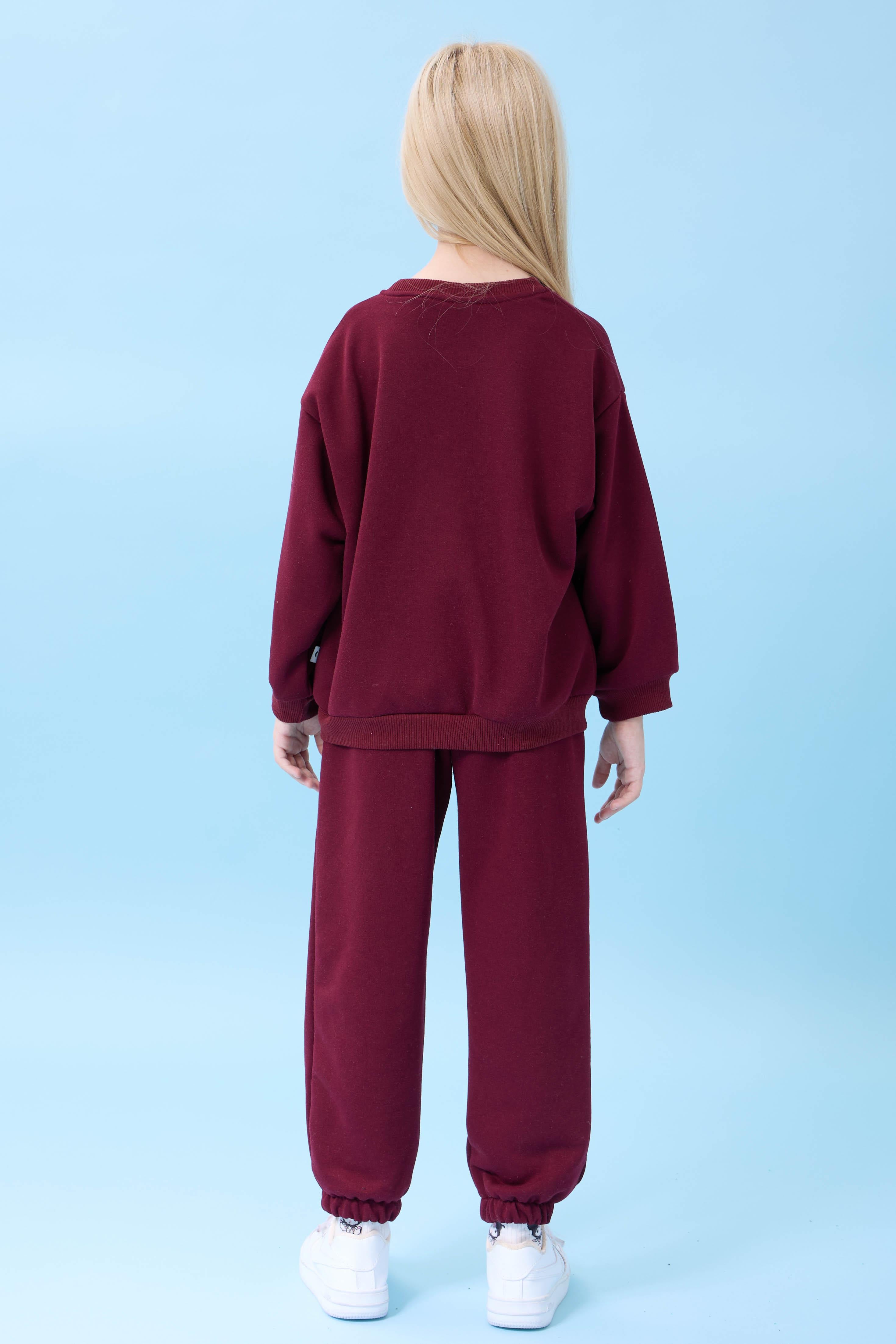 Kız Çocuk Dreamy Nakışlı Bisiklet Yaka Mevsimlik Alt Üst Takım Bordo