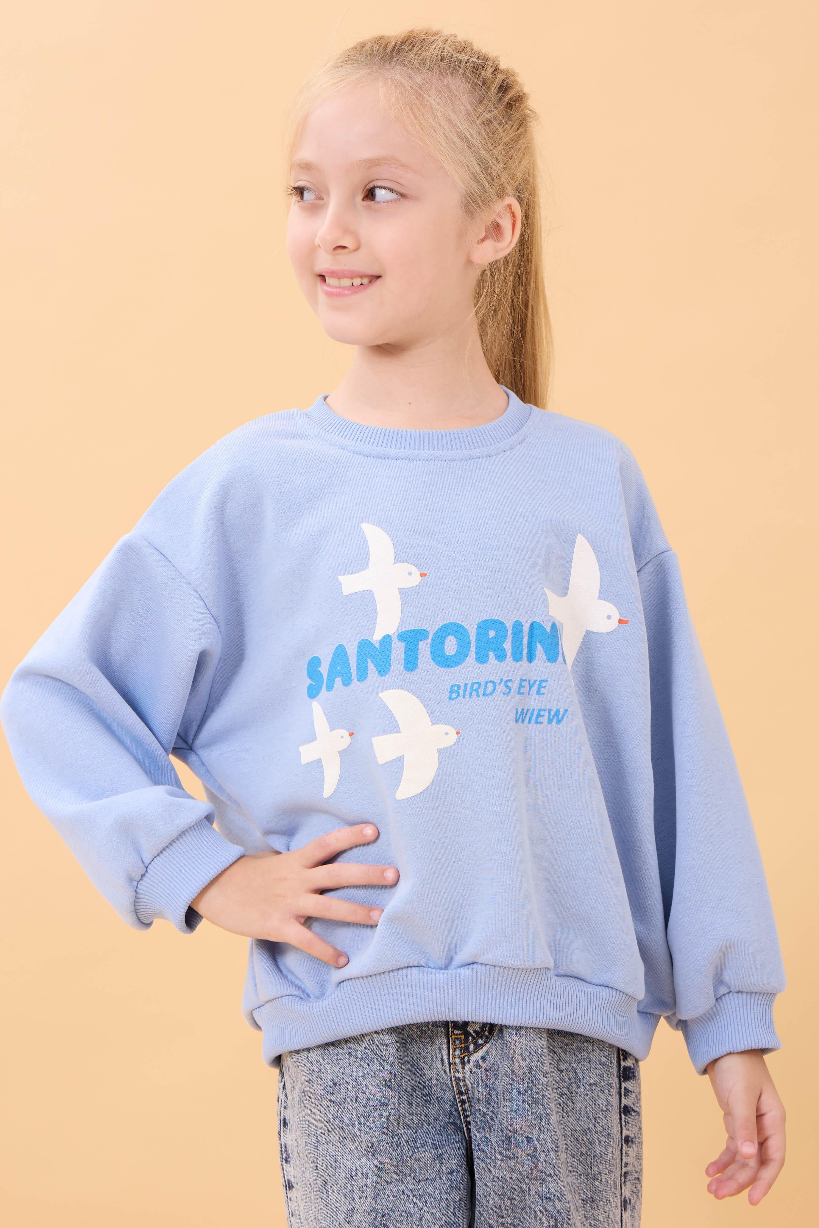 Kız Çocuk Oversize Santorini Baskılı Mevsimlik Sweatshirt