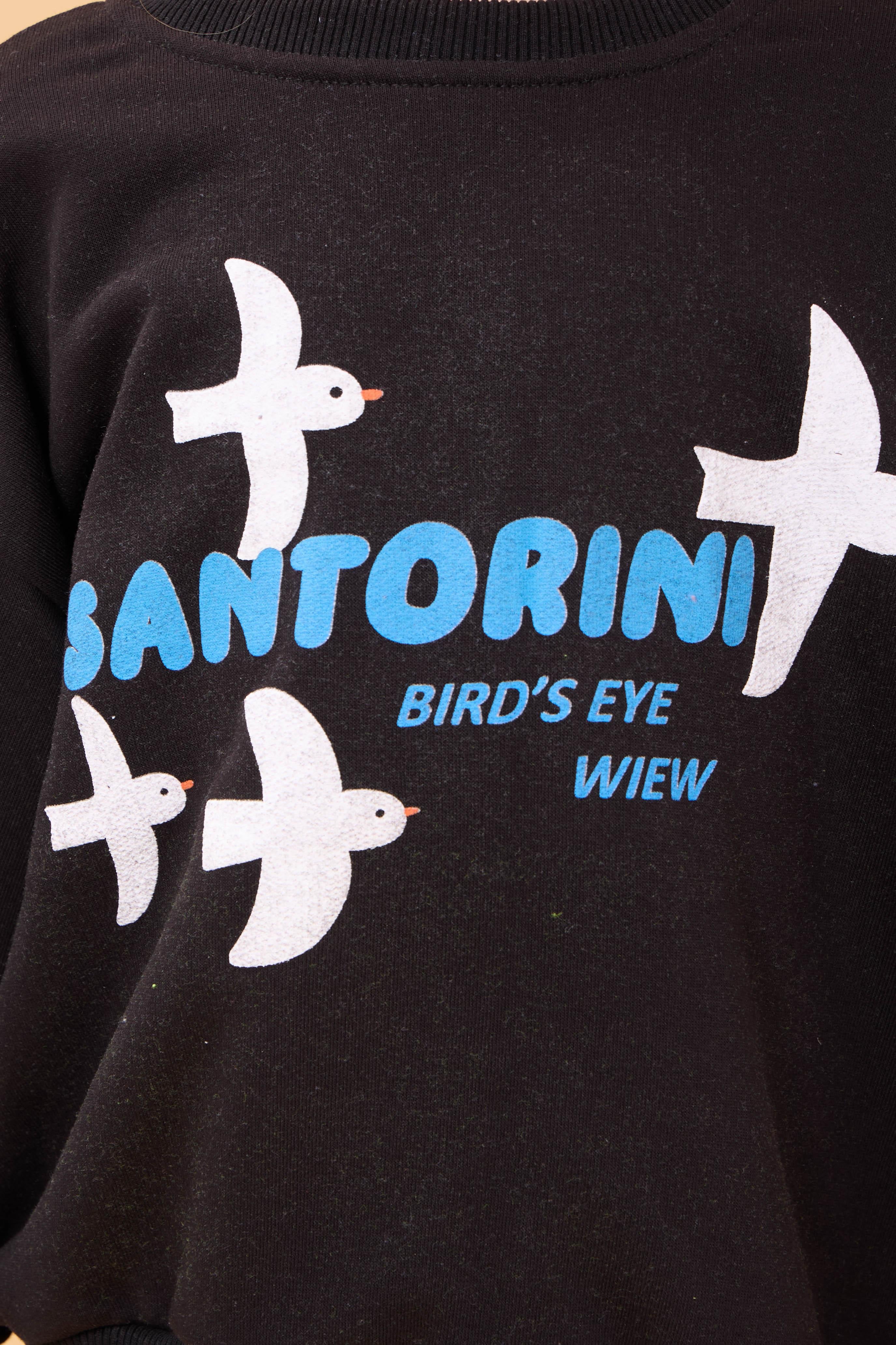 Kız Çocuk Oversize Santorini Baskılı Mevsimlik Sweatshirt Siyah