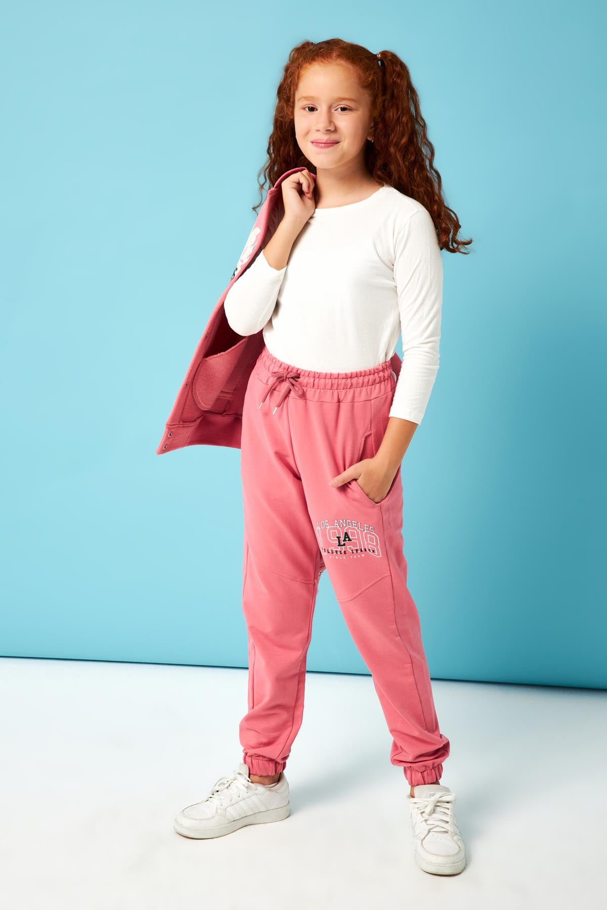 Los Angeles 1998 Baskı Detaylı Kız Çocuk Eşofman Altı Gül Kurusu - Perendi