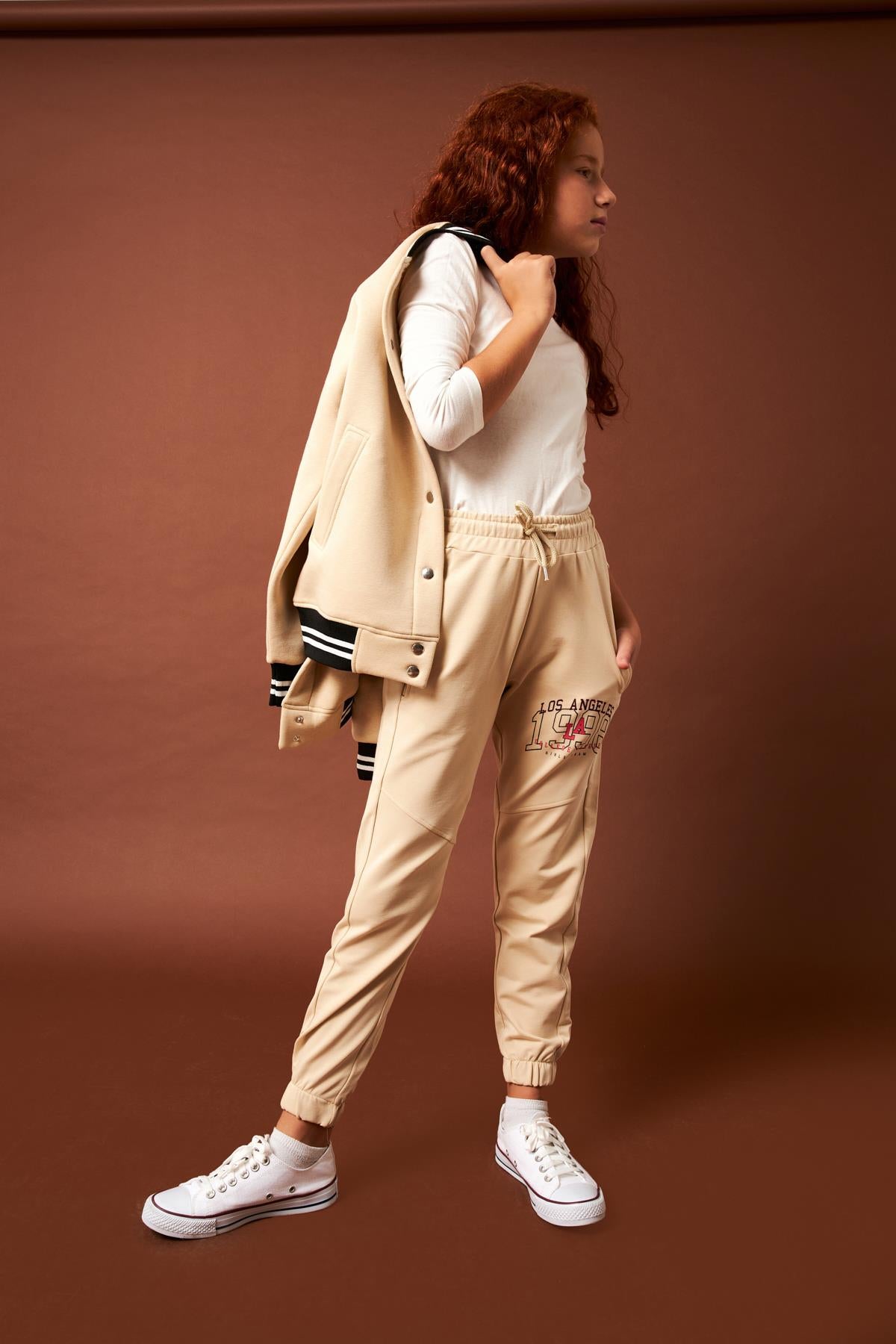 Los Angeles 1998 Baskı Detaylı Kız Çocuk Eşofman Altı Taş - Perendi