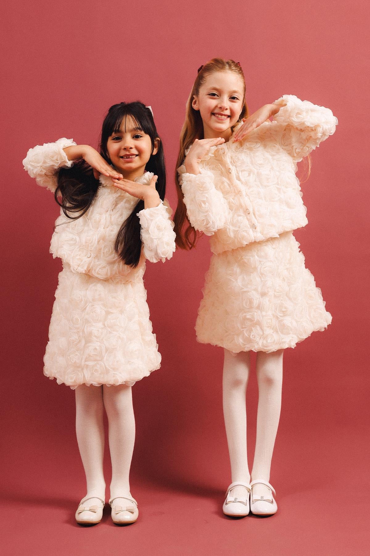 Kız Çocuk 3D Gül Detaylı 2'li Ceket Etek Takım – Özel Gün Kombini