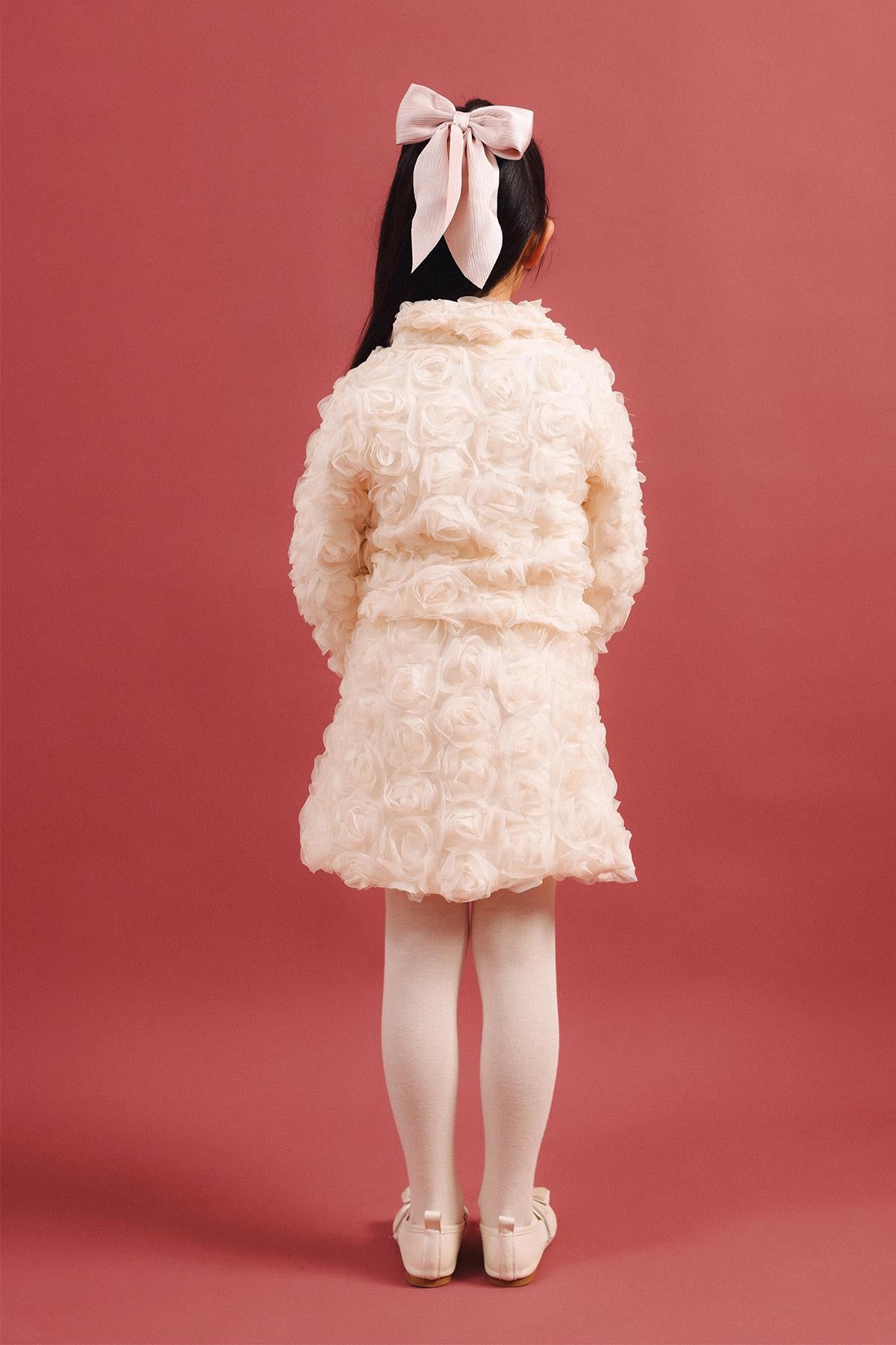 Kız Çocuk 3D Gül Detaylı 2'li Ceket Etek Takım – Özel Gün Kombini