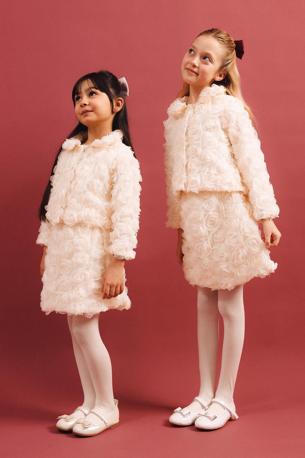 Kız Çocuk 3D Gül Detaylı 2'li Ceket Etek Takım – Özel Gün Kombini