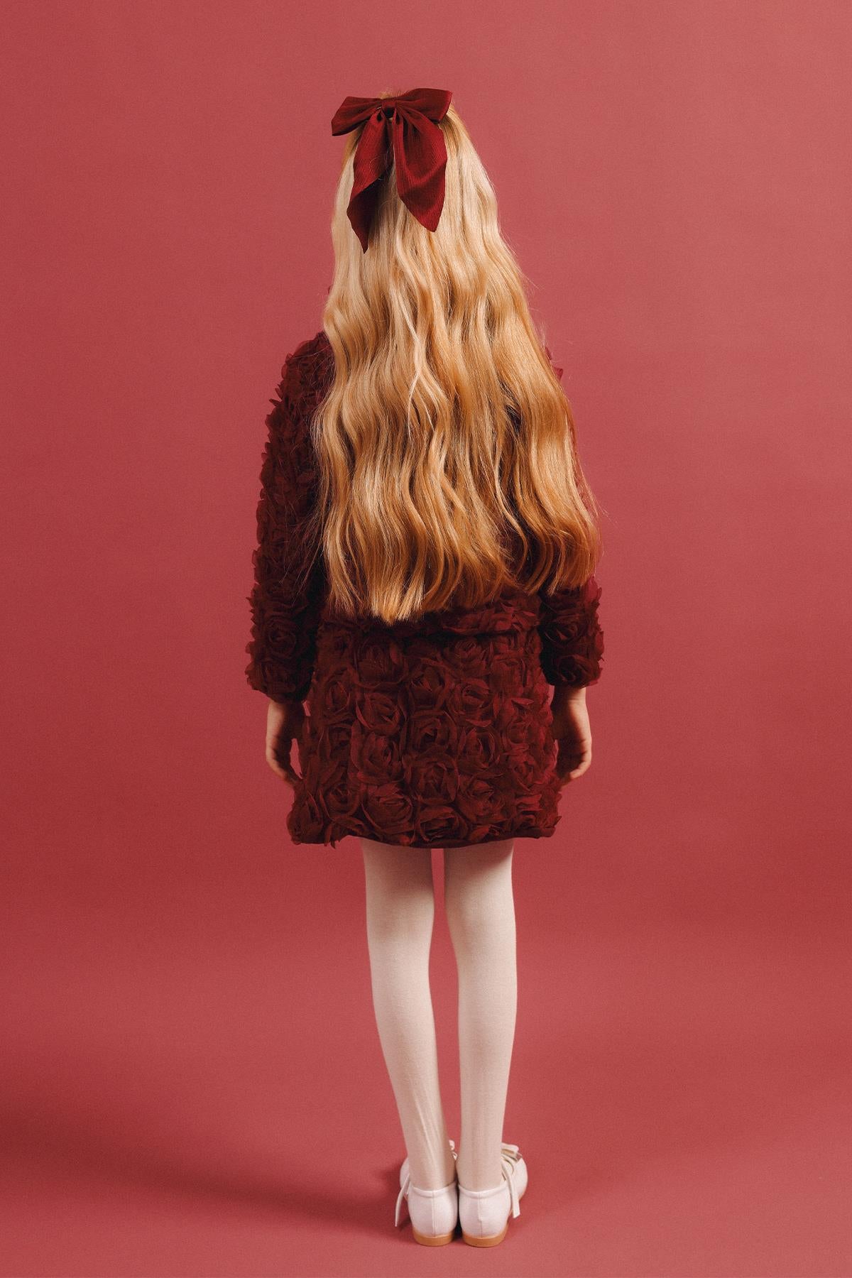 Kız Çocuk 3D Gül Detaylı 2'li Ceket Etek Takım – Özel Gün Kombini