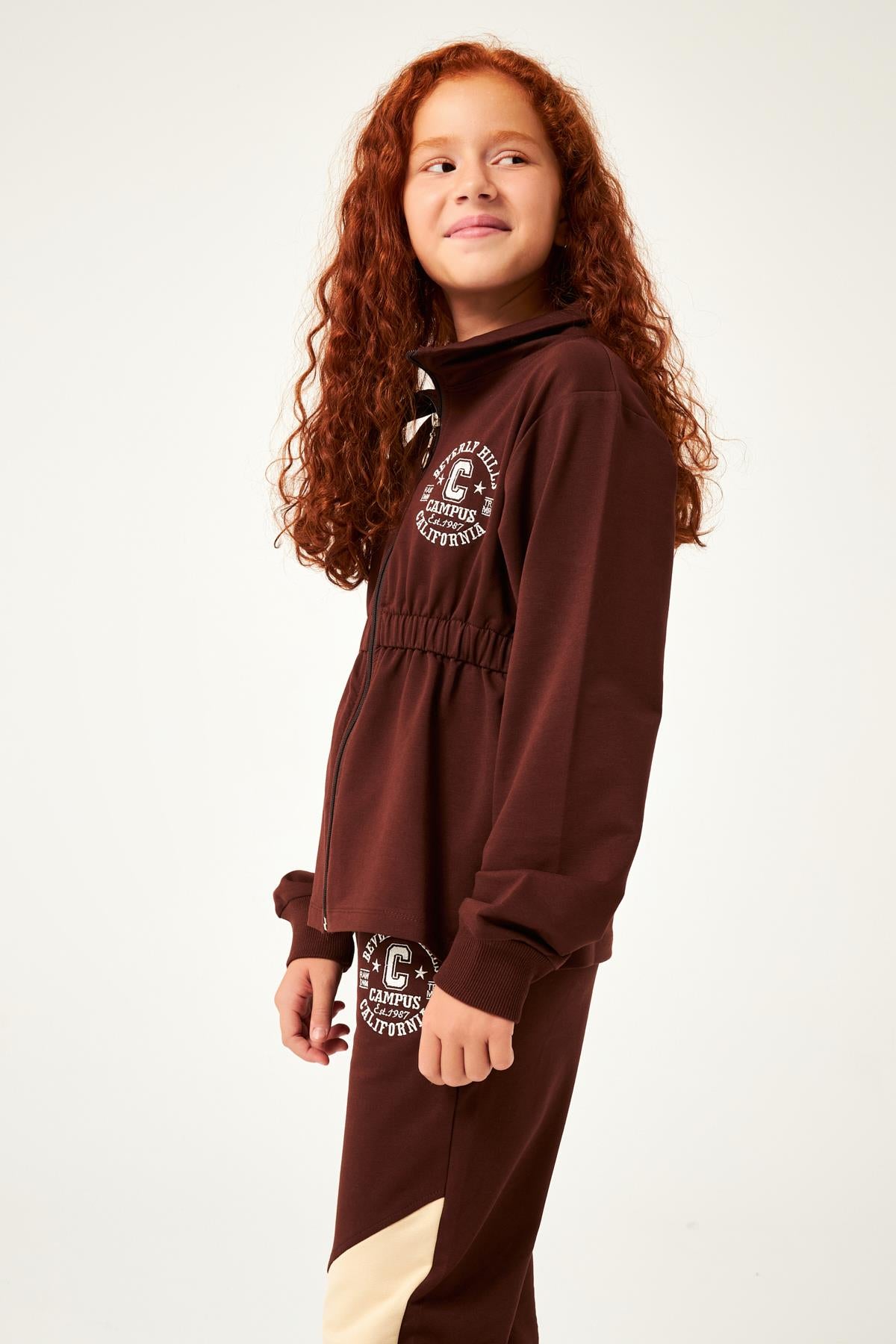 Beverly Hills Nakış Detaylı Kız Çocuk Takım Kahverengi - Perendi