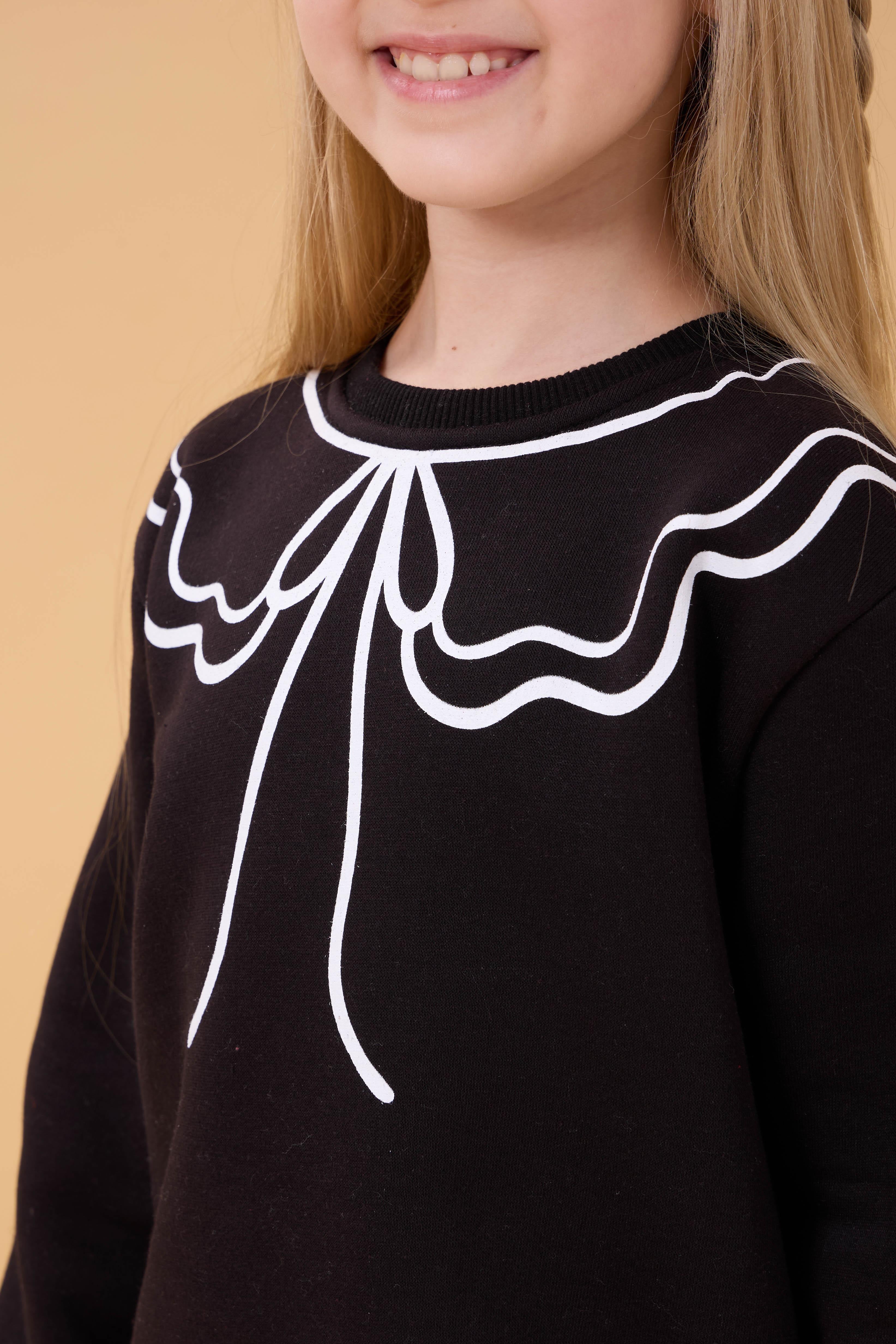 Kız Çocuk Bisiklet Yaka Baskılı Şardonlu Kışlık Sweatshirt