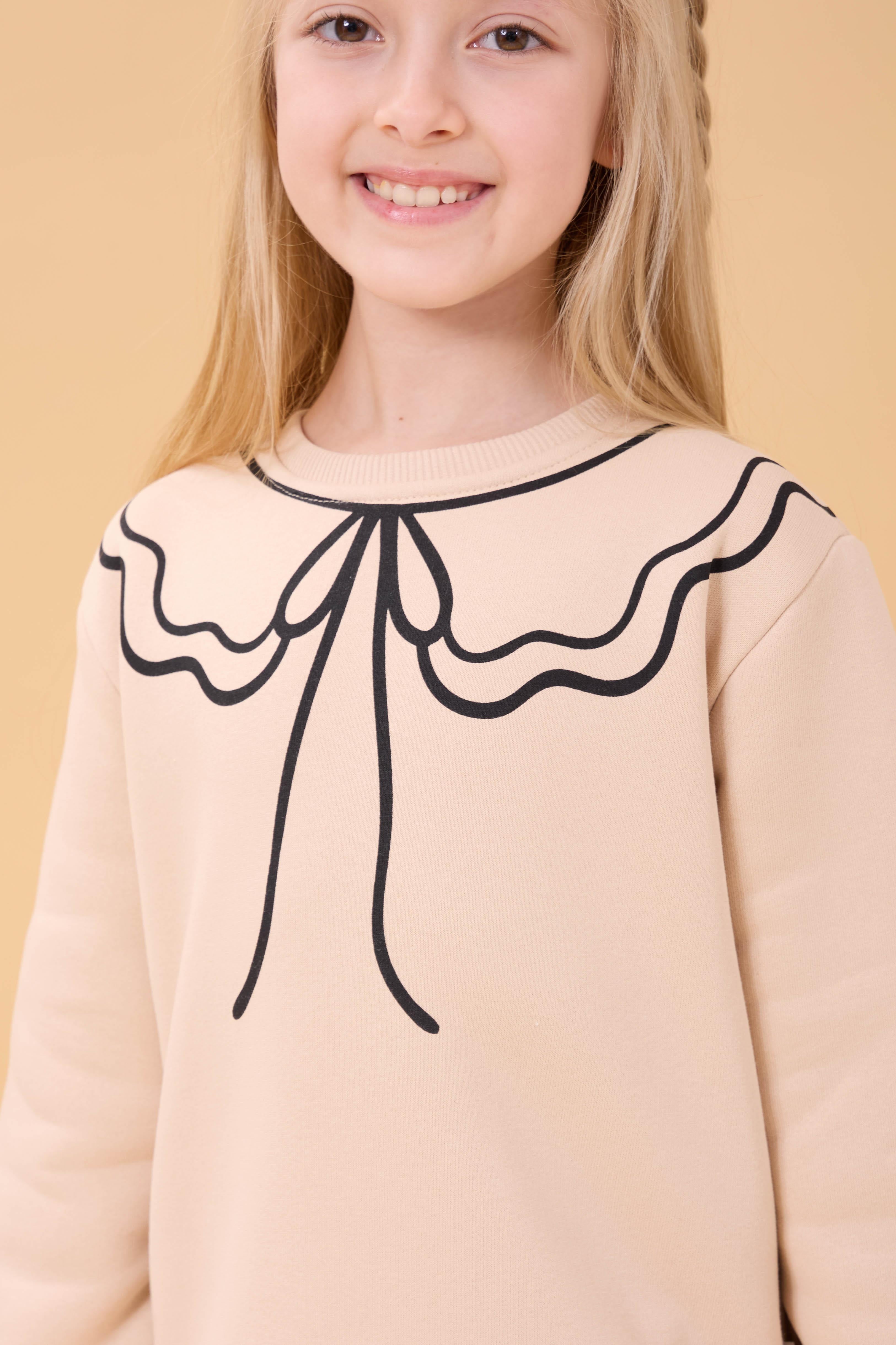 Kız Çocuk Bisiklet Yaka Baskılı Şardonlu Kışlık Sweatshirt