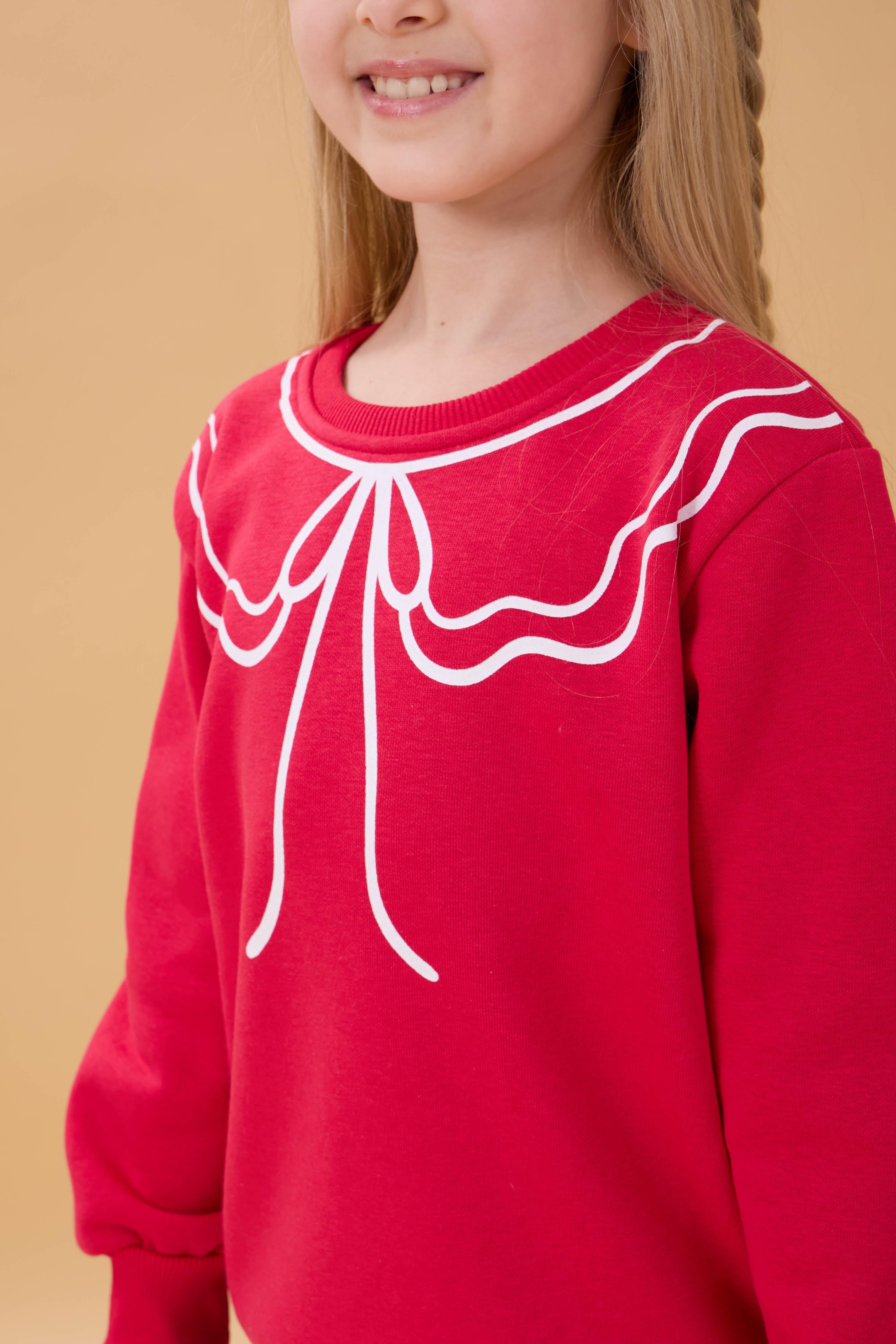 Kız Çocuk Bisiklet Yaka Baskılı Şardonlu Kışlık Sweatshirt - Fuşya