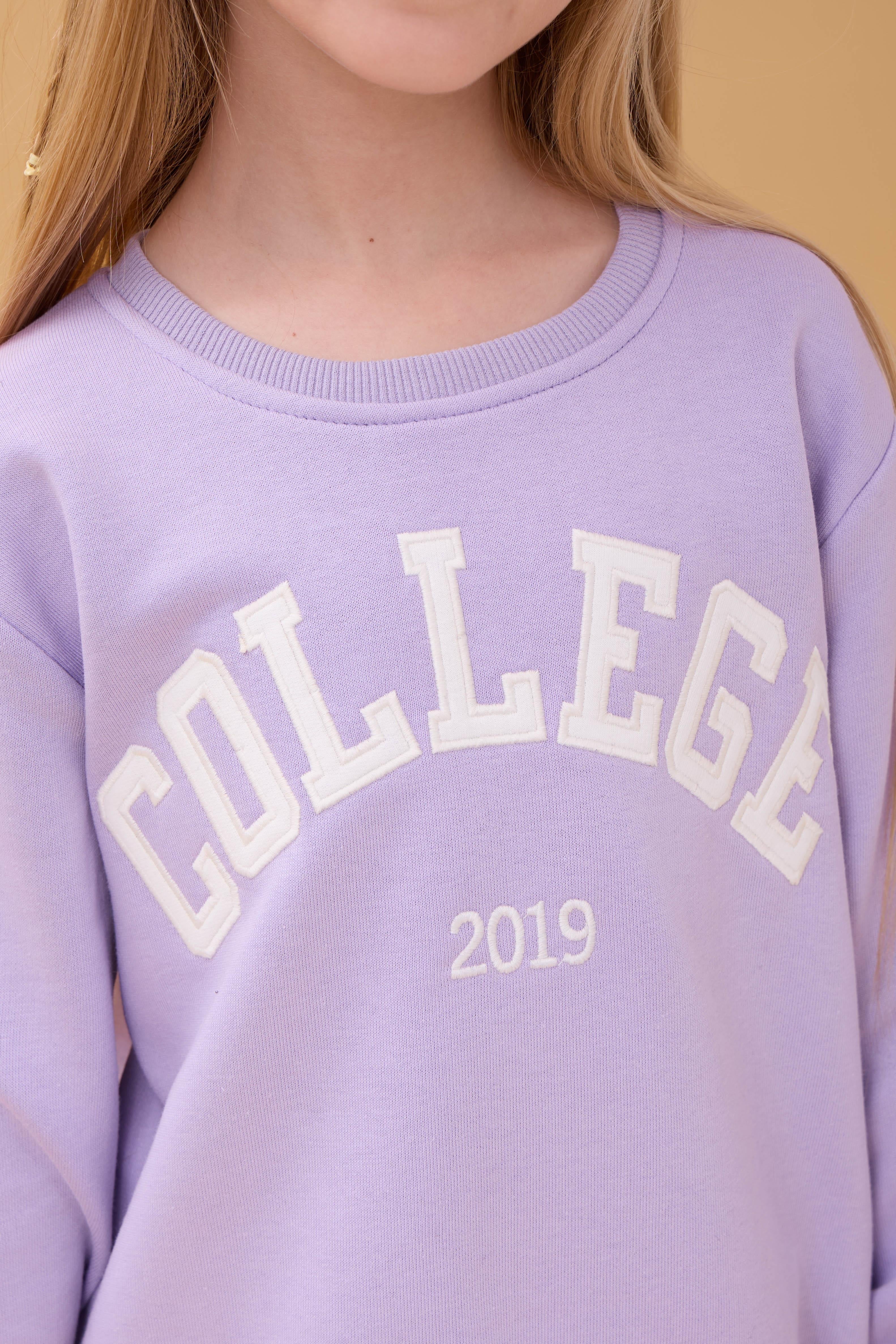 Kız Çocuk Bisiklet Yaka Kabartma Yazı Detaylı 2'li Eşofman Takımı Şardonsuz