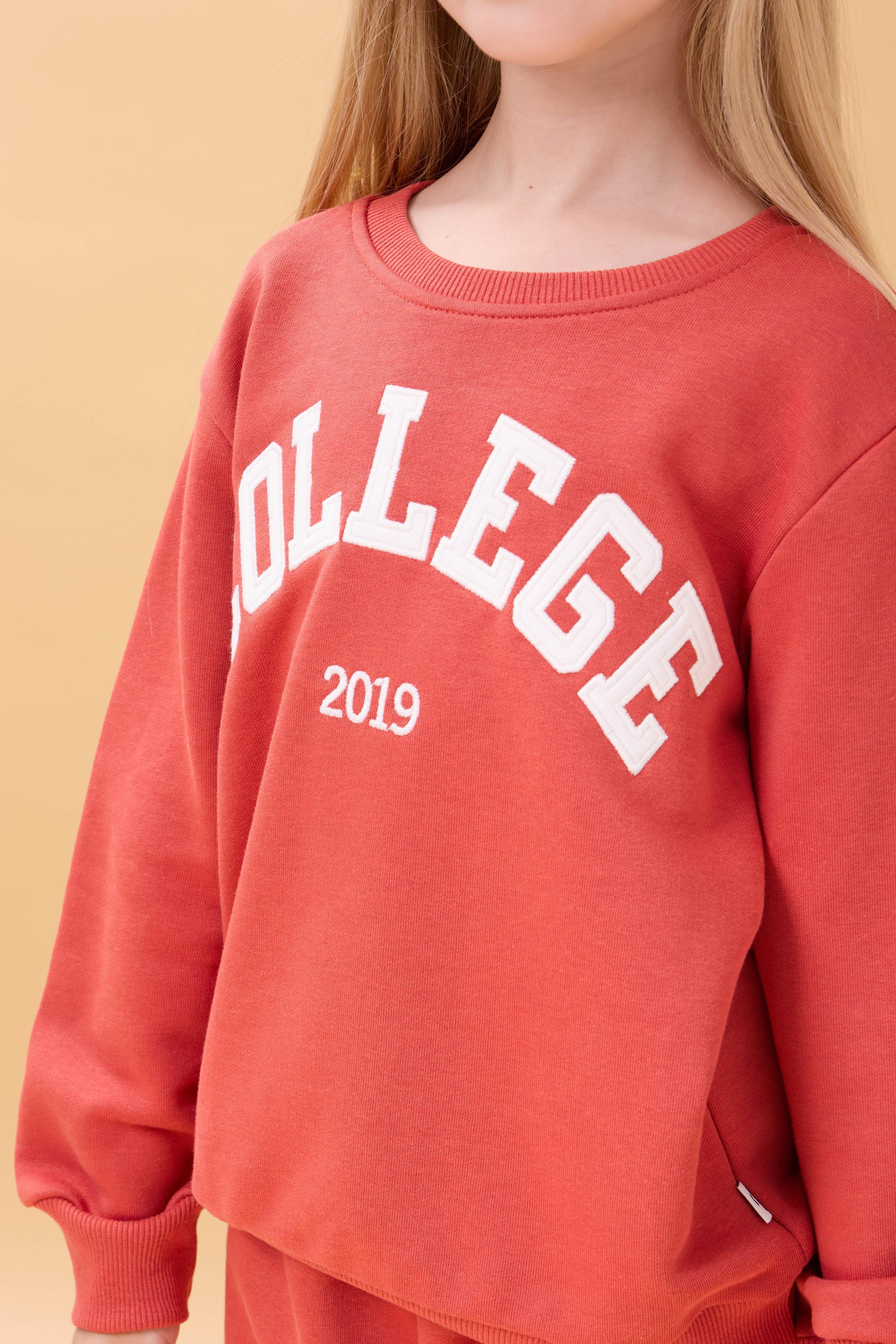 Kız Çocuk Bisiklet Yaka Kabartma Yazı Detaylı 2'li Eşofman Takımı Şardonsuz