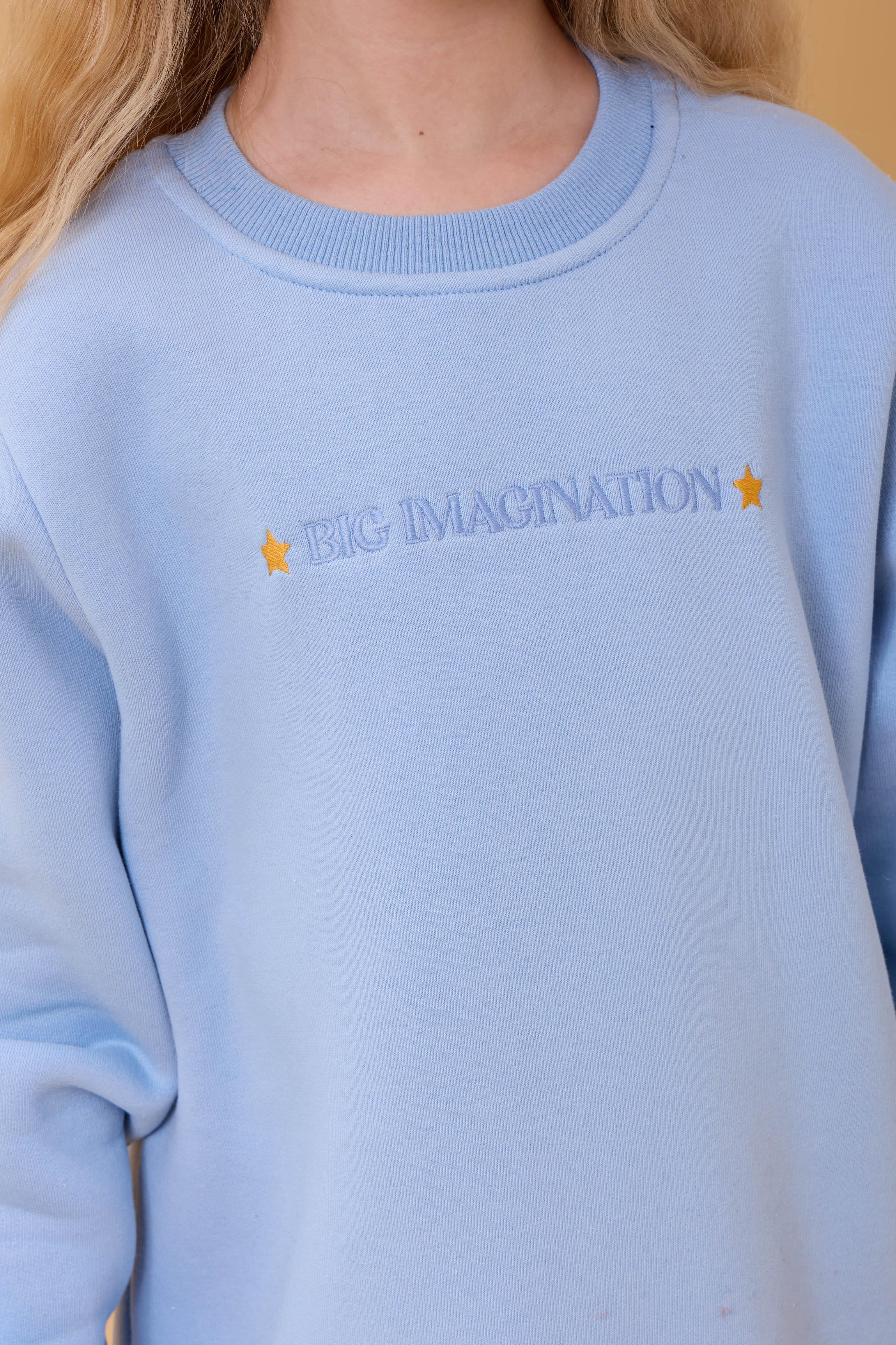 Kız Çocuk Bisiklet Yaka Nakış Detaylı İçi Polarlı Elbise