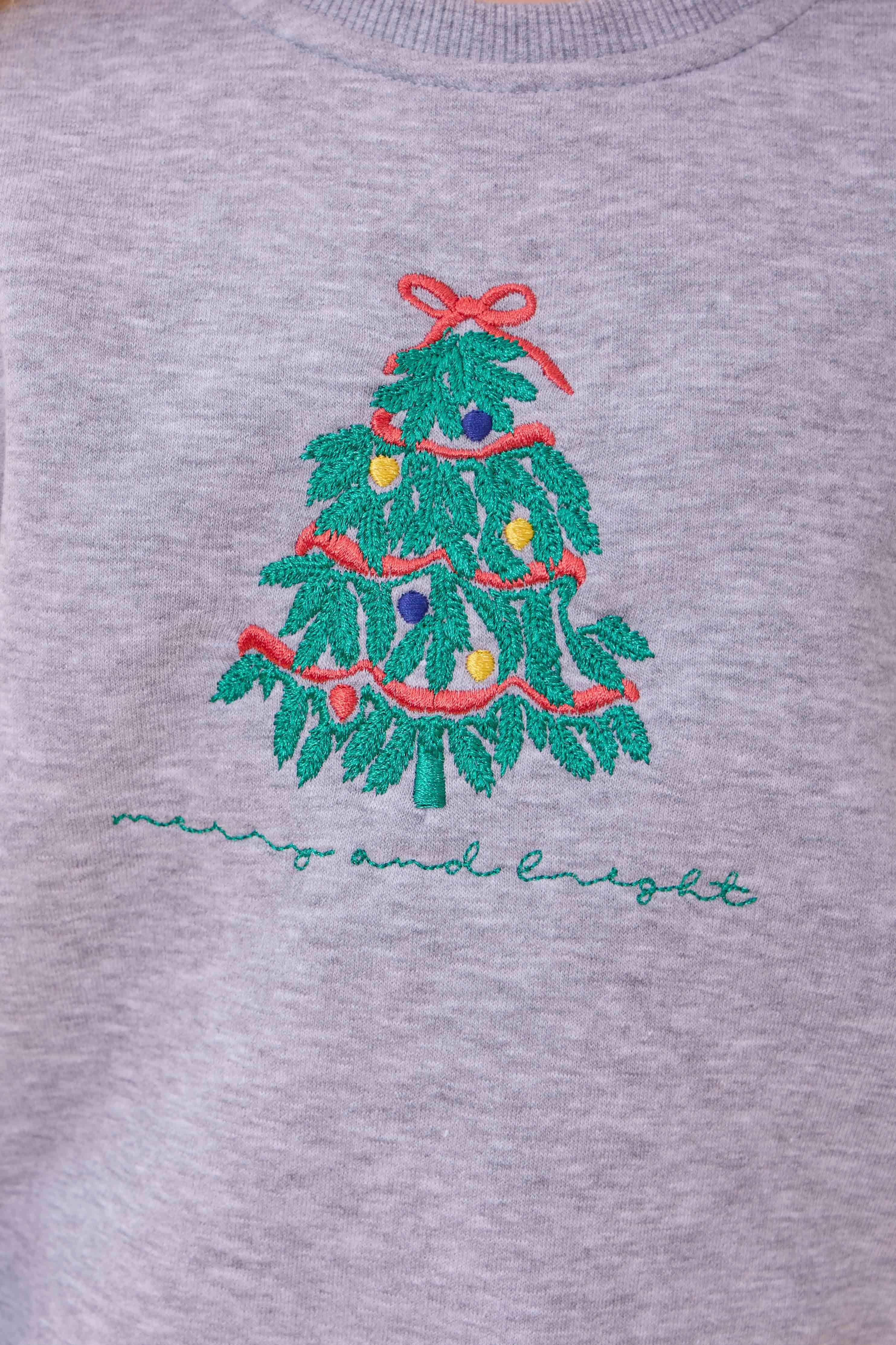 Kız Çocuk Bisiklet Yaka Nakış Detaylı Kışlık Sweatshirt – Gri Melanj