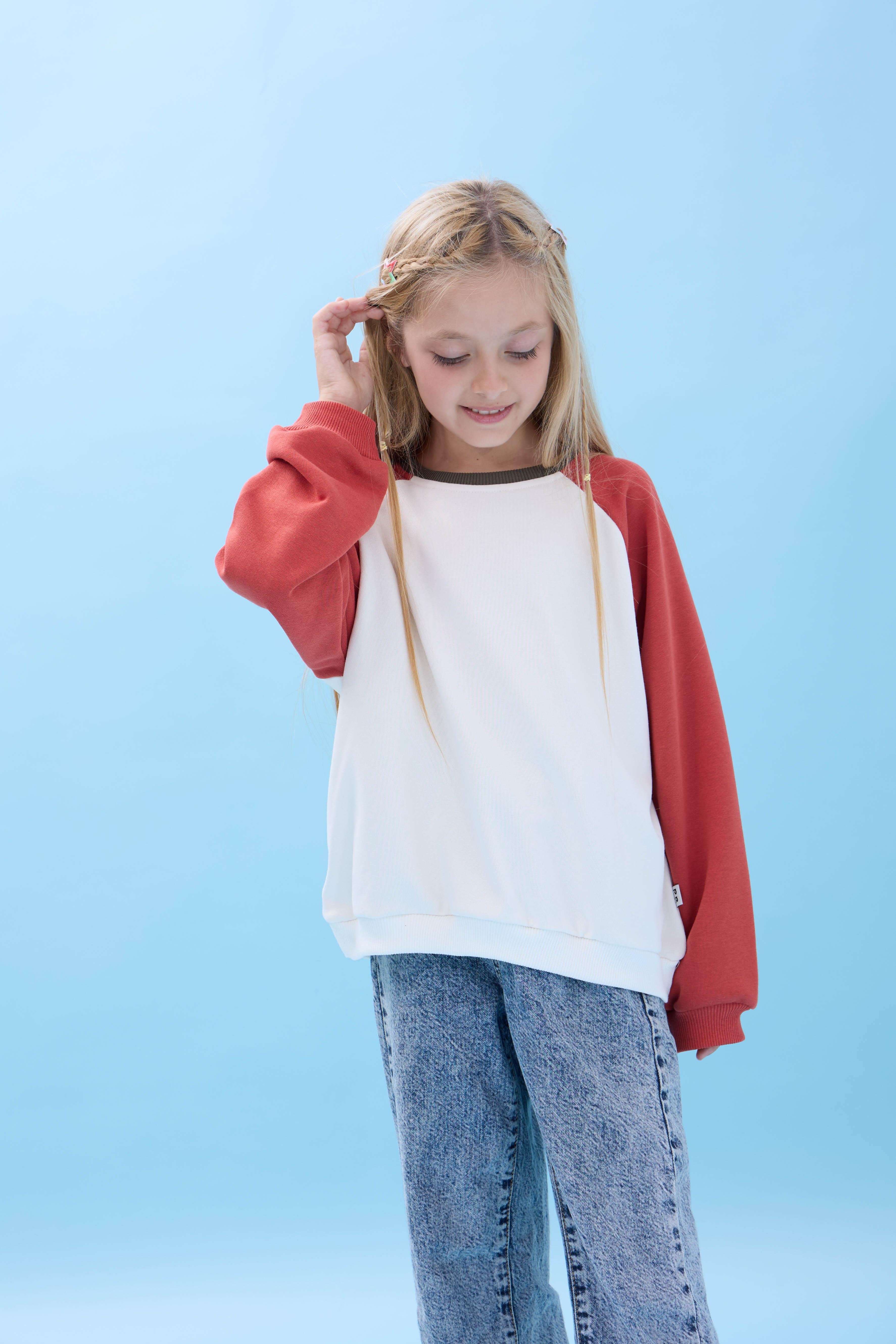 Kız Çocuk Bisiklet Yaka Renkli Basic Oversize Mevsimlik Kreş Sweatshirt