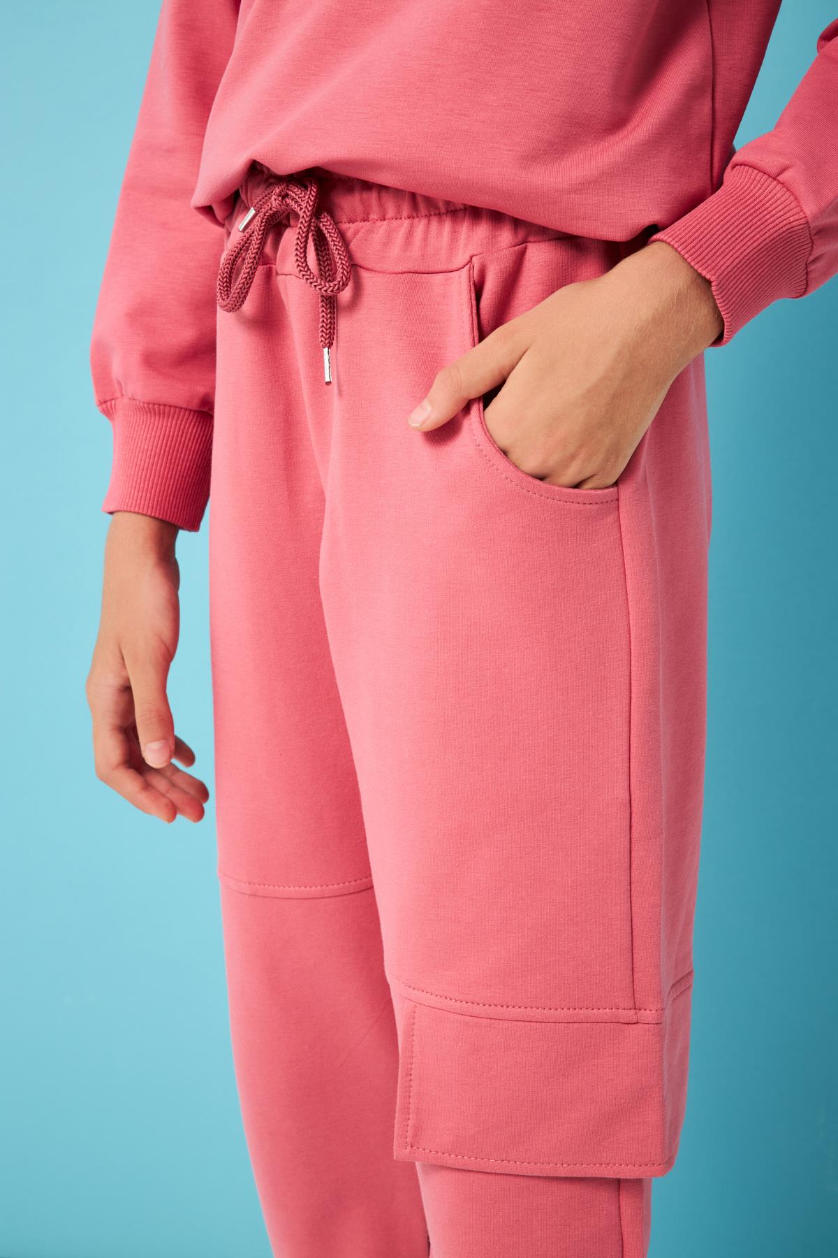 Cep Kapağı Detaylı Kız Çocuk Eşofman Altı Gül Kurusu - Perendi