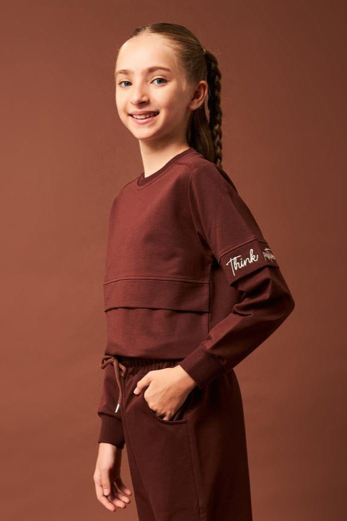 Cep Kapağı Detaylı Kız Çocuk Eşofman Altı Kahverengi - Perendi