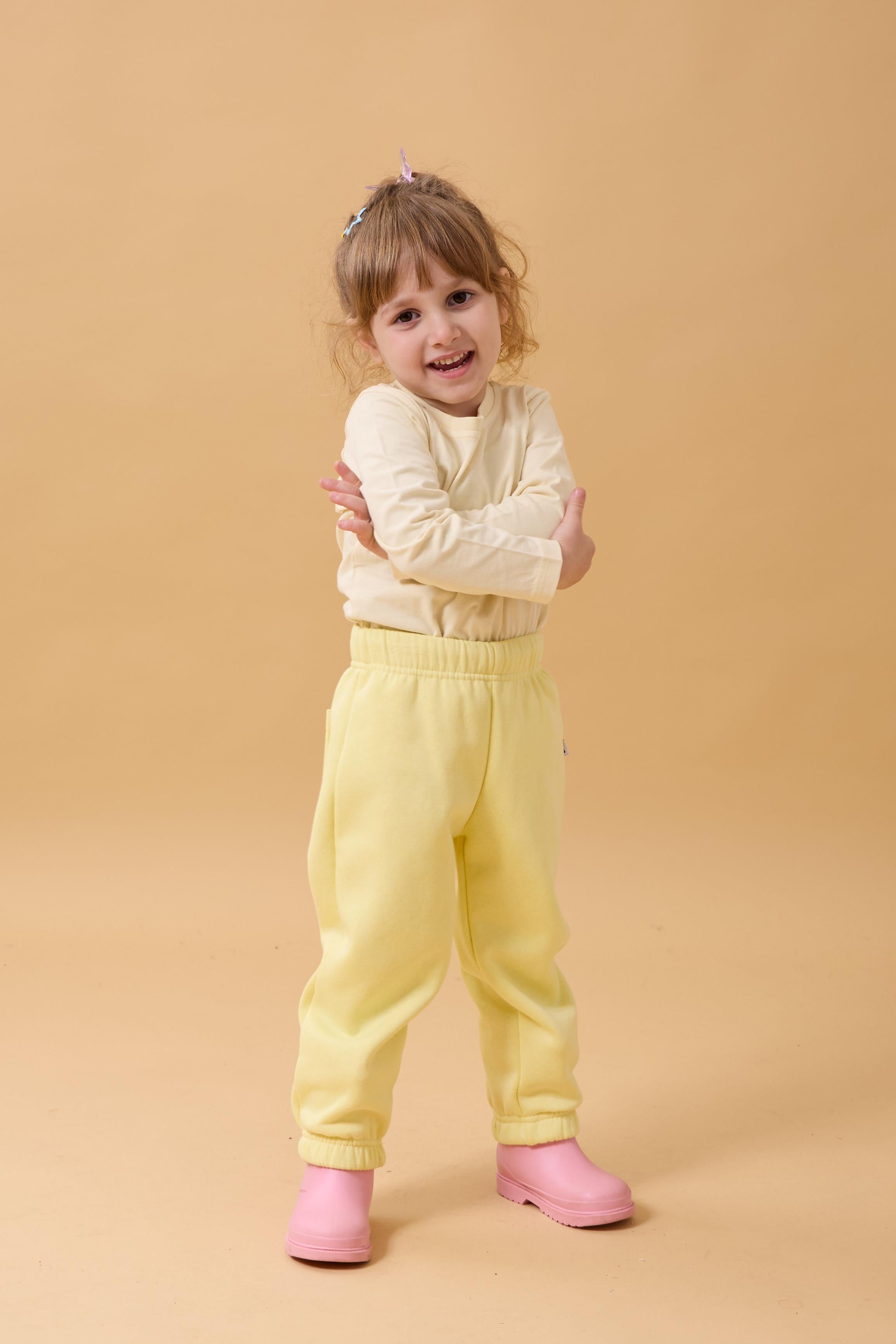 Kız Çocuk Cep Nakışlı Tavşan ve Pembe Tavşan 2'li Eşofman Altı Sarı-Çağla