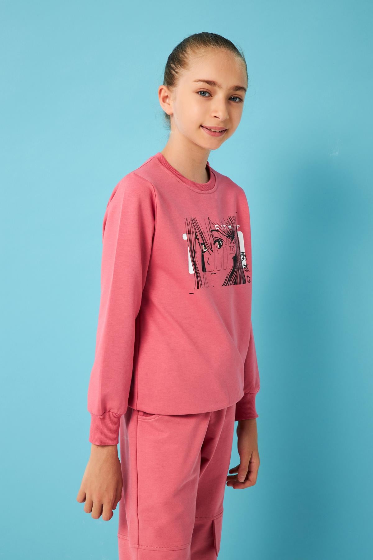 City Of Baskılı Kız Çocuk Sweatshirt Gül Kurusu - Perendi