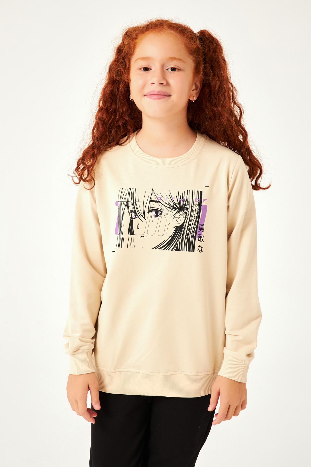City Of Baskılı Kız Çocuk Sweatshirt Taş - Perendi