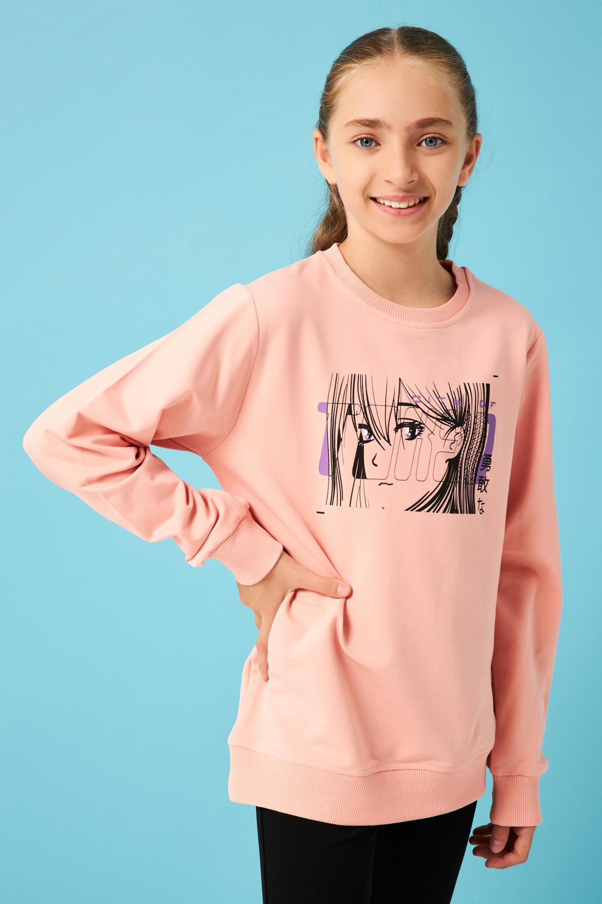 City Of Baskılı Kız Çocuk Sweatshirt Yavruağzı - Perendi