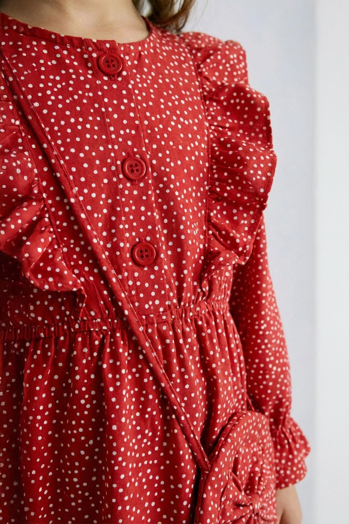 Kız Çocuk Desenli Çanta Hediyeli Mevsimlik Elbise