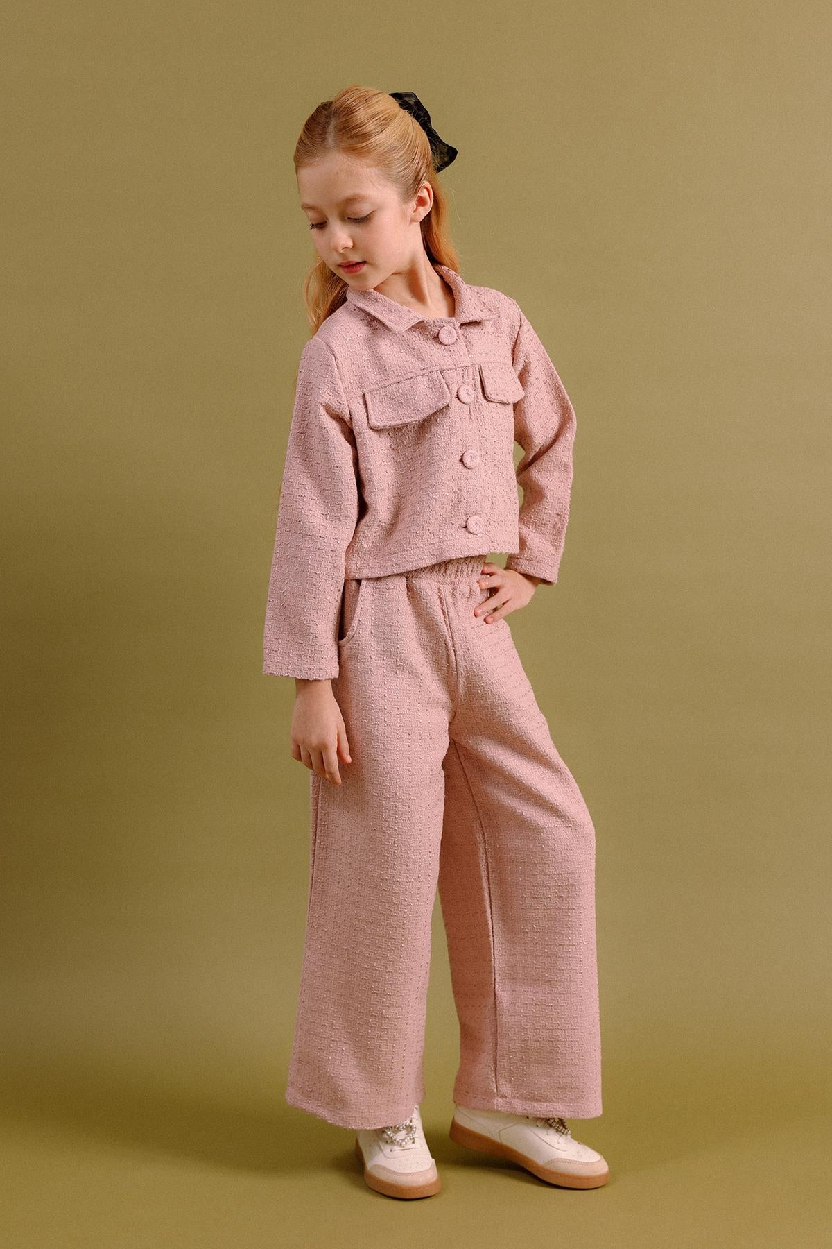 Kız Çocuk Düğmeli Ceket Pantolon 2’li Takım – Özel Gün Kombini