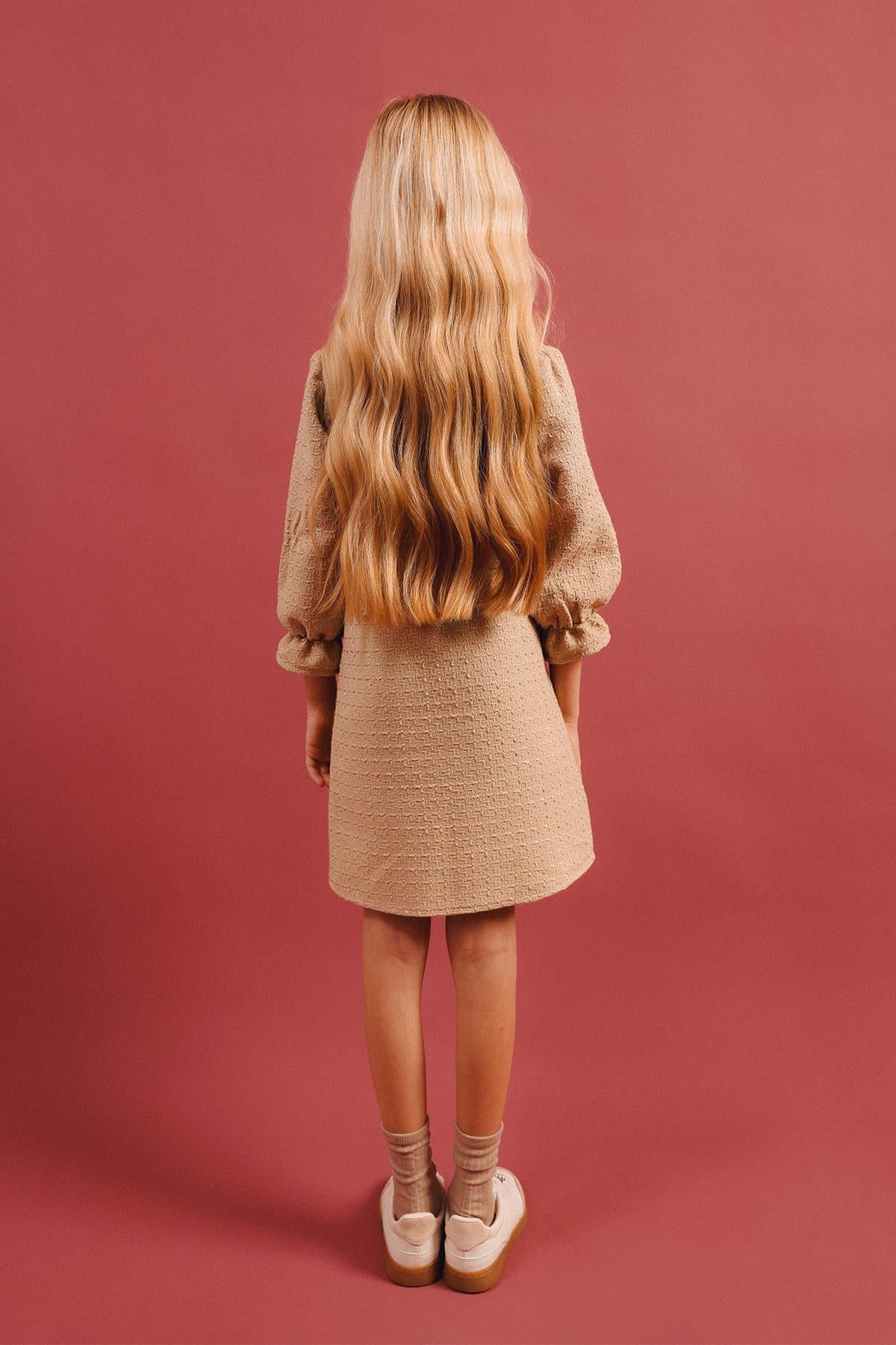 Kız Çocuk Düğmeli Kemerli Fakir Kol Trençkot Elbise – Özel Gün Kombini