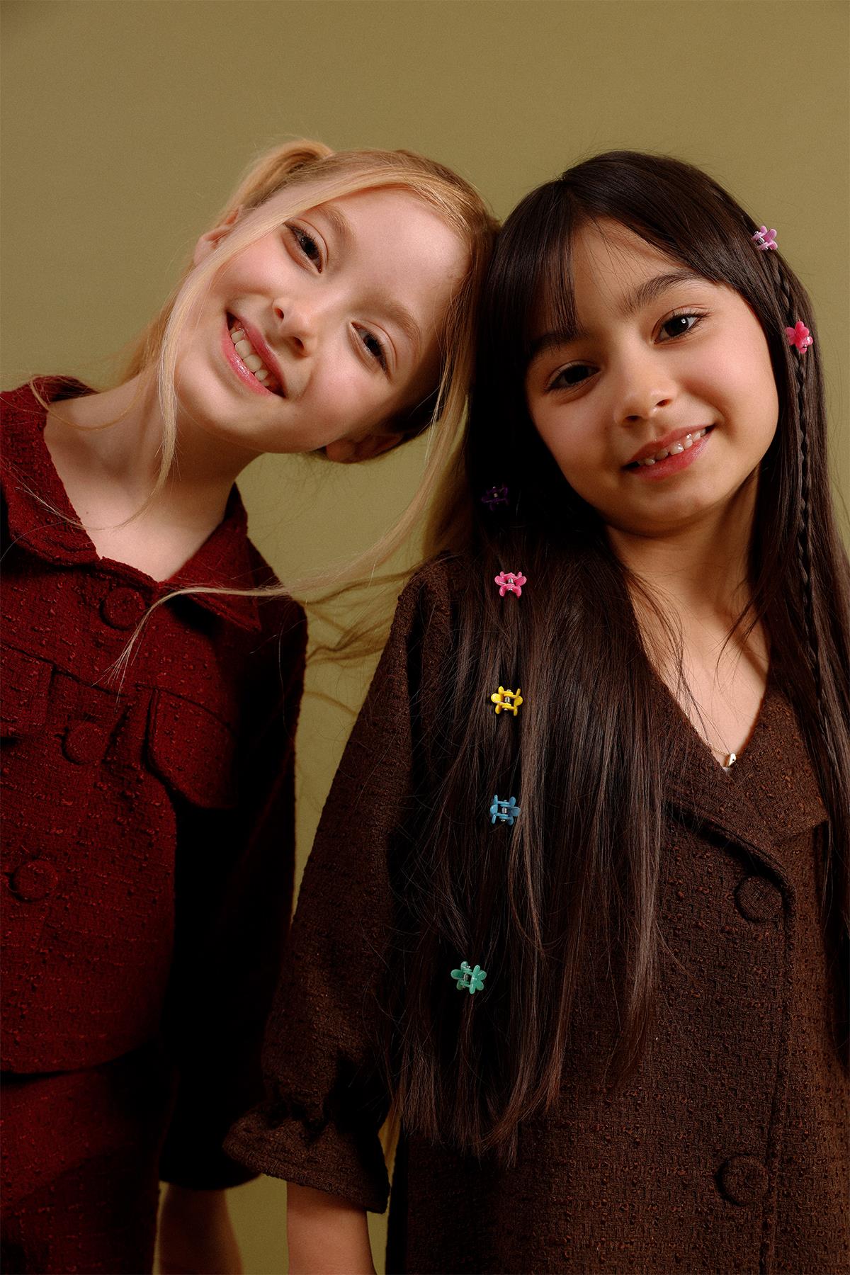 Kız Çocuk Düğmeli Kemerli Fakir Kol Trençkot Elbise – Özel Gün Kombini