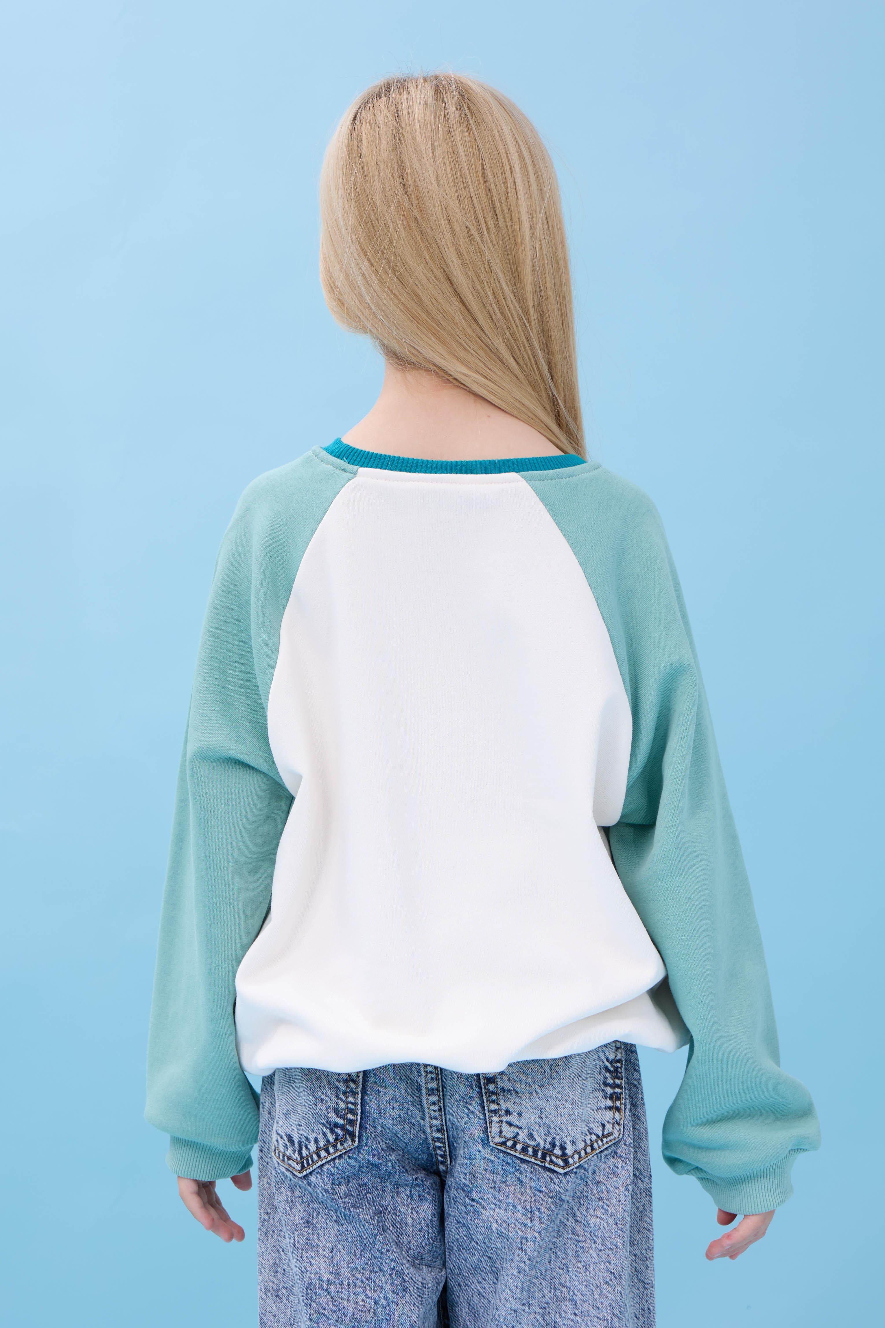 Kız Çocuk Fil Baskılı Bisiklet Yaka Oversize Mevsimlik Sweatshirt - Ekru/Çağla