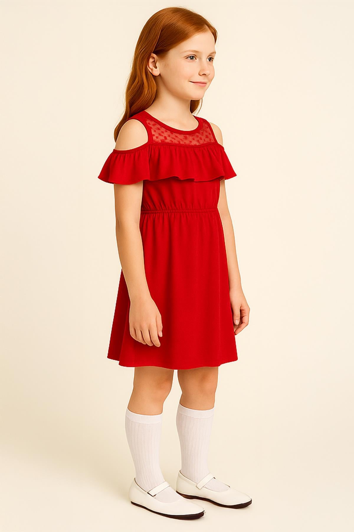 Kız Çocuk Fırfırlı Dantel Detaylı Pamuklu Elbise